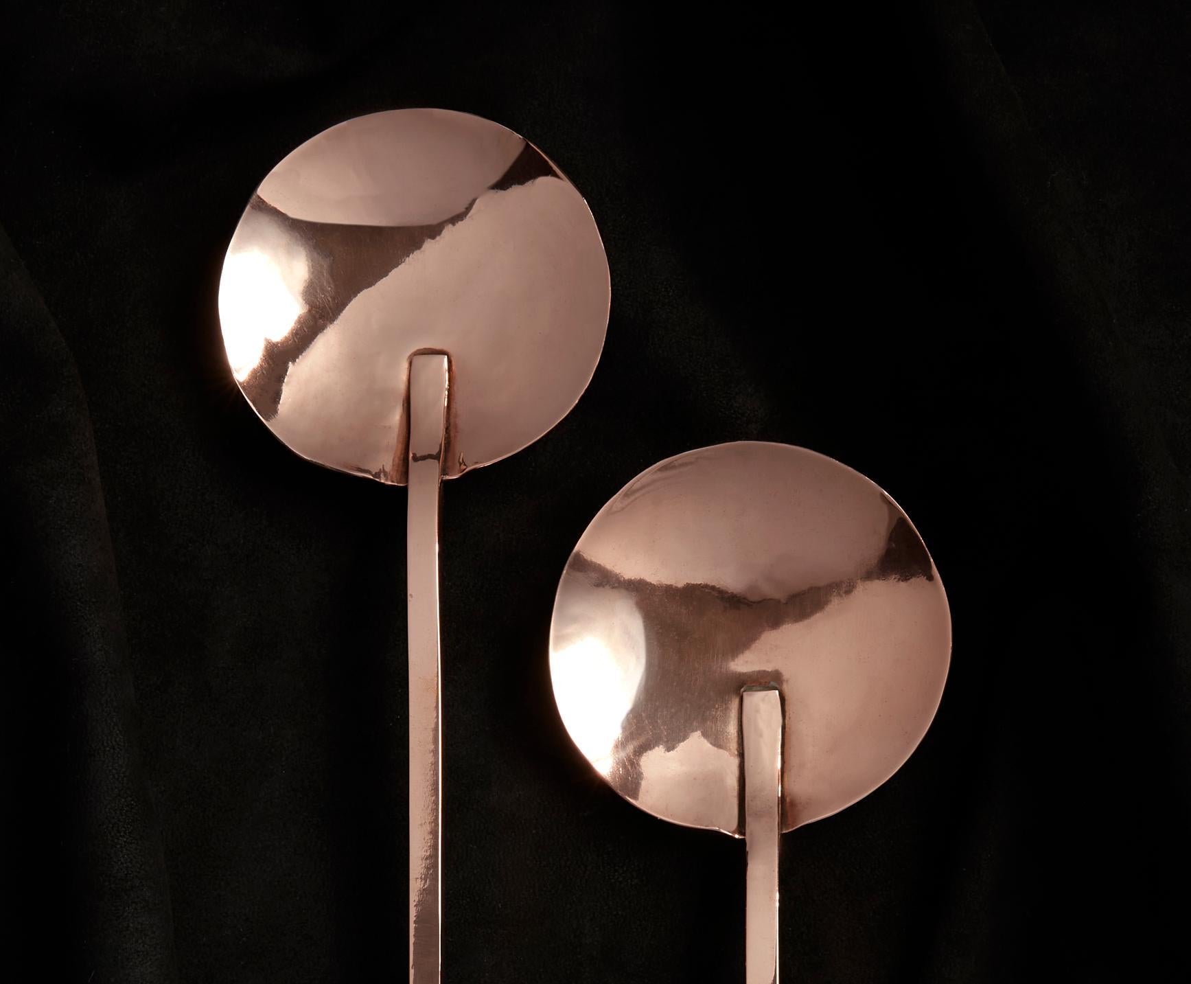 Modern Hand Forged, Formed, and Polished Copper Serving Spoons In New Condition For Sale In Brooklyn, NY