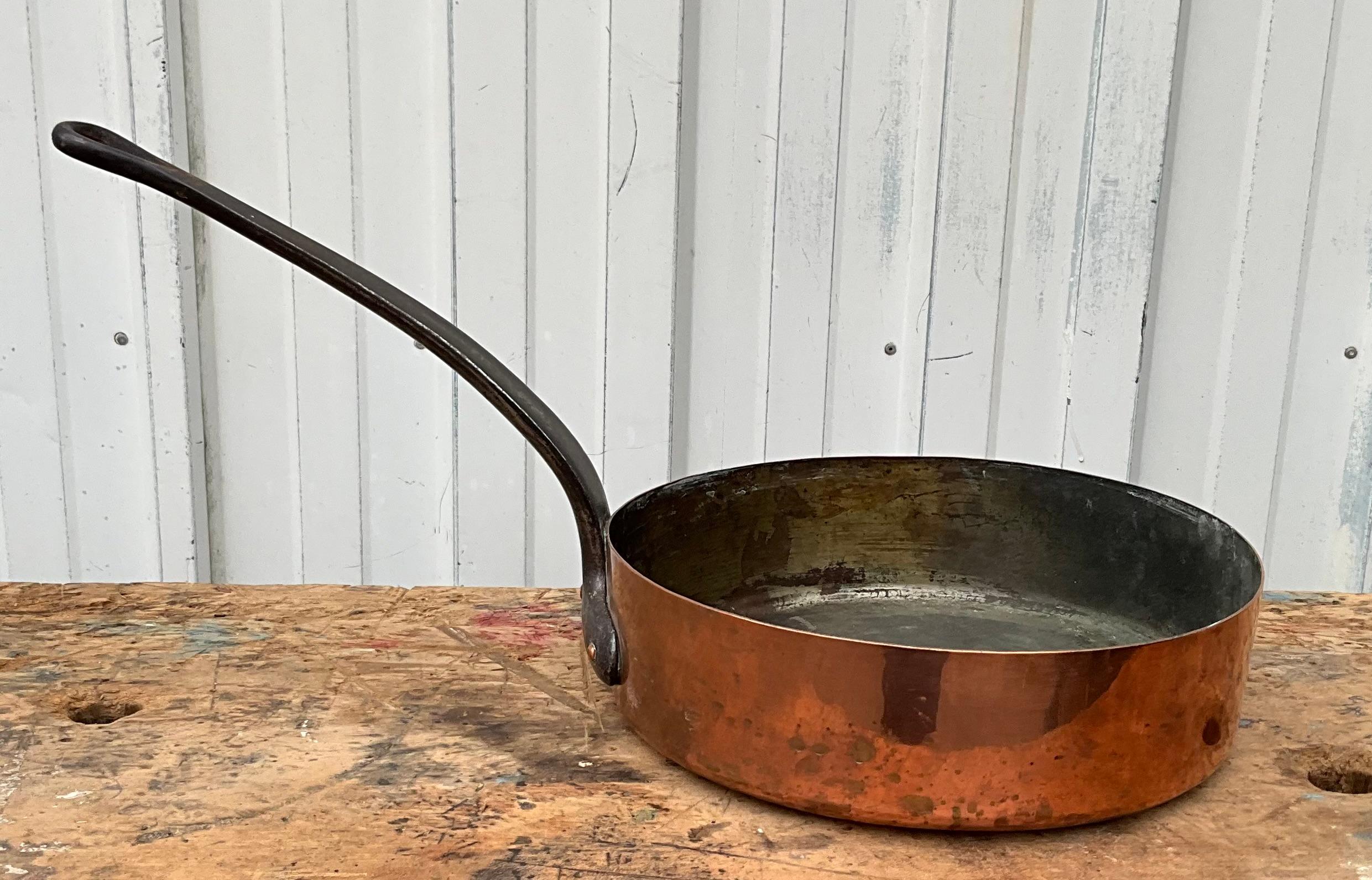 French copper sauté pan french 19th century For Sale
