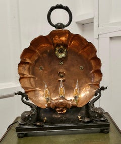 Copper Scallop Shell with Dolphins,  Electric Table Lamp,   A Magnificent Piece