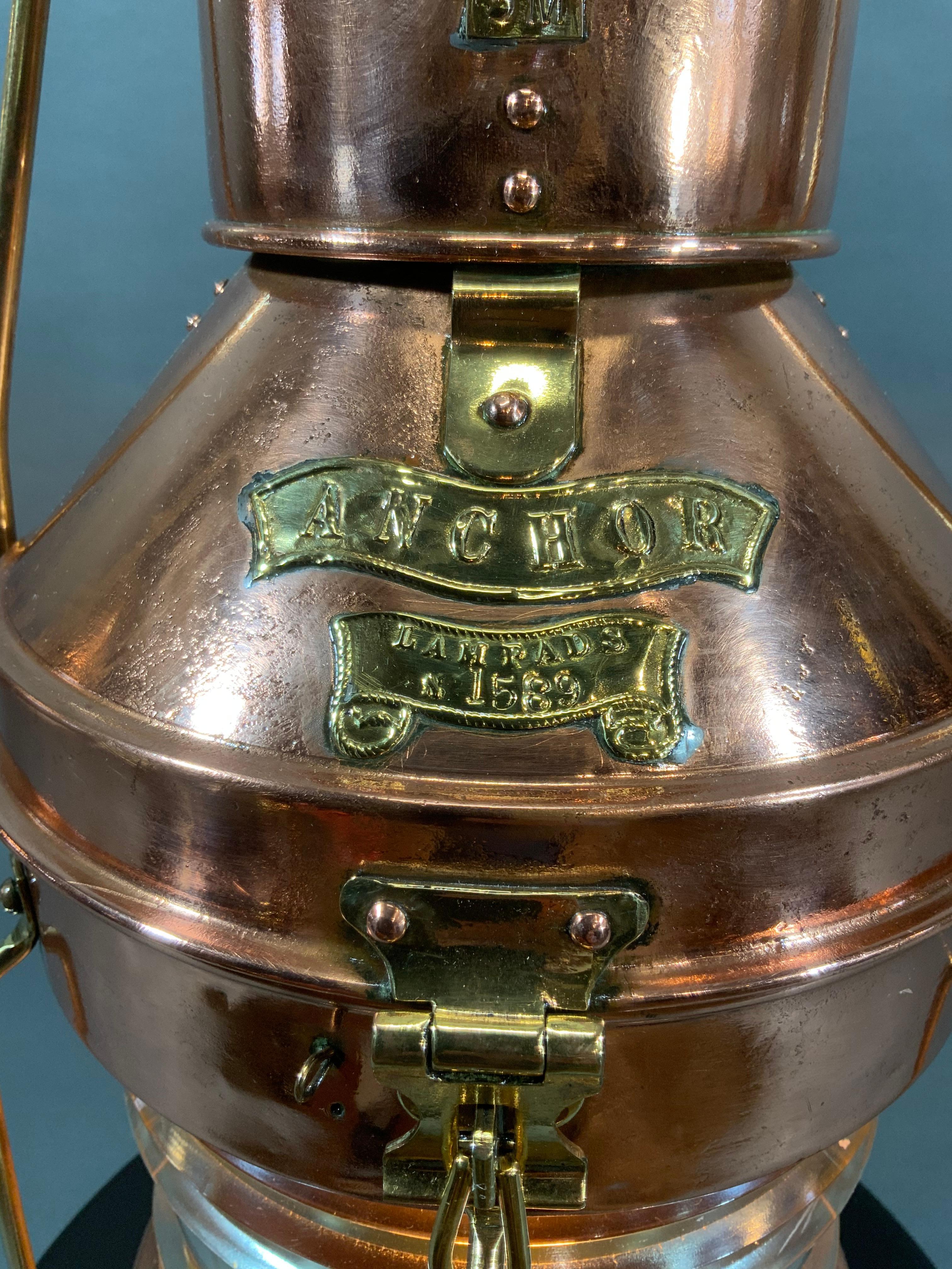 English Copper Ship's Anchor Lantern by British Maker RC Murray