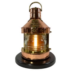 Antique Copper Ships Masthead Lantern On Base
