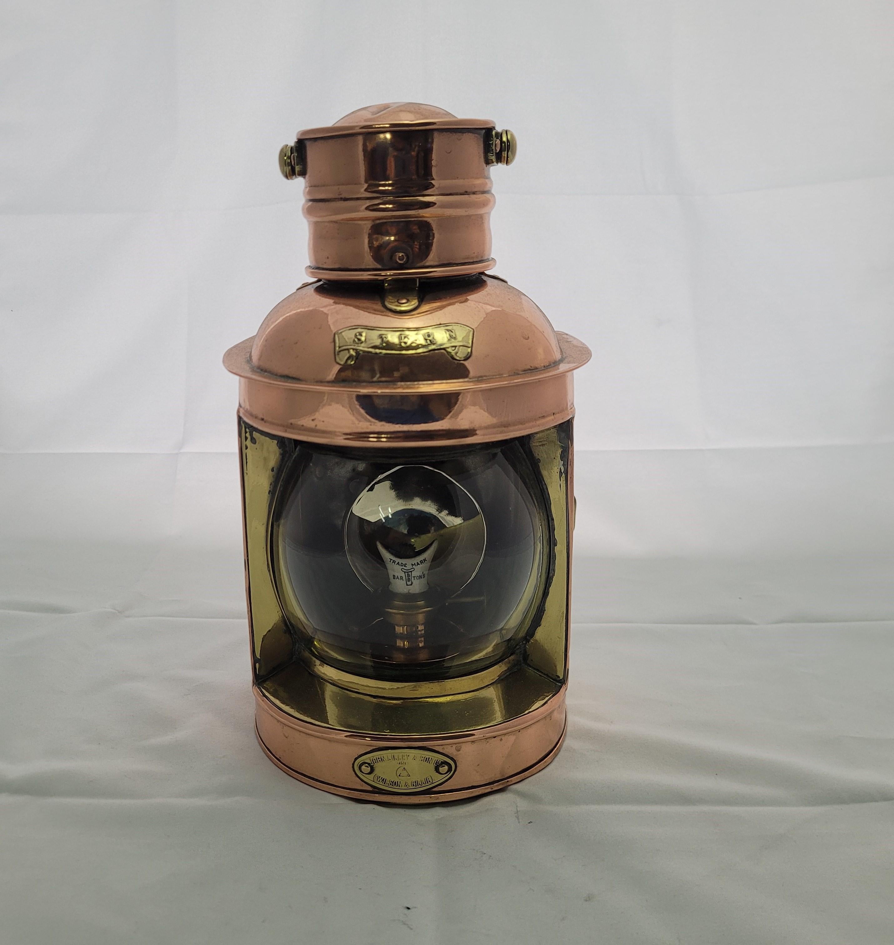 Copper Ships Stern Lantern By English Maker In Good Condition For Sale In Norwell, MA