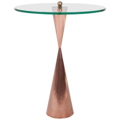 Vintage Copper Side Table with Glass Top