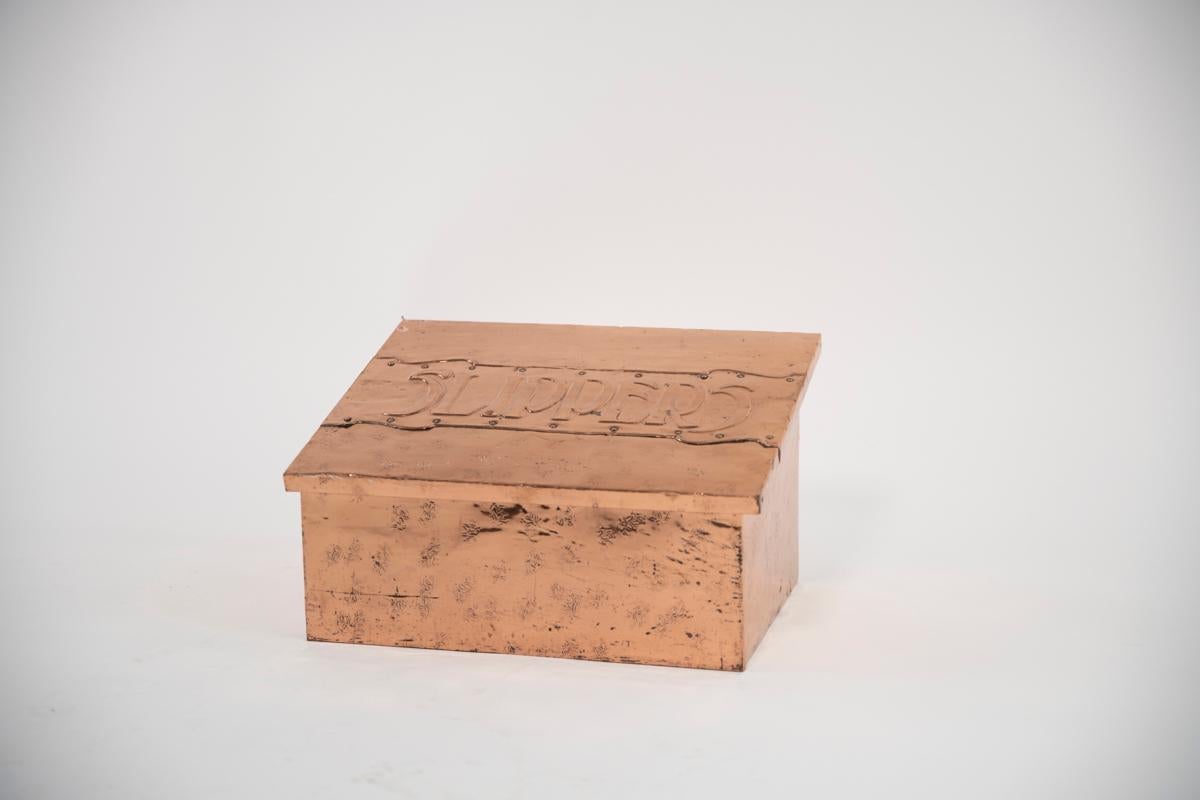 Hammered Copper Slipper Box For Sale