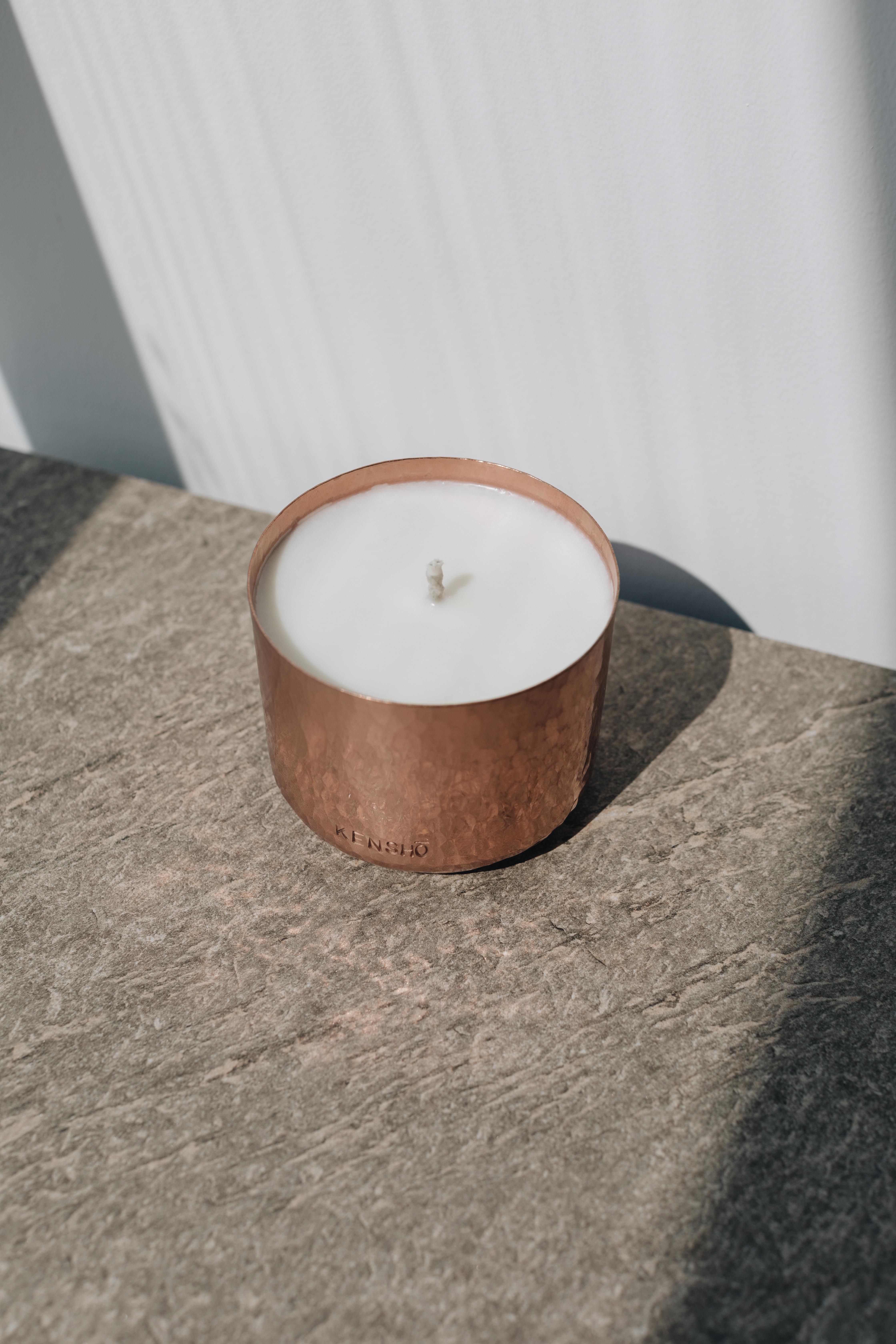 Contemporary Rustic Hand-Hammered Copper Mexican Small Candle  For Sale