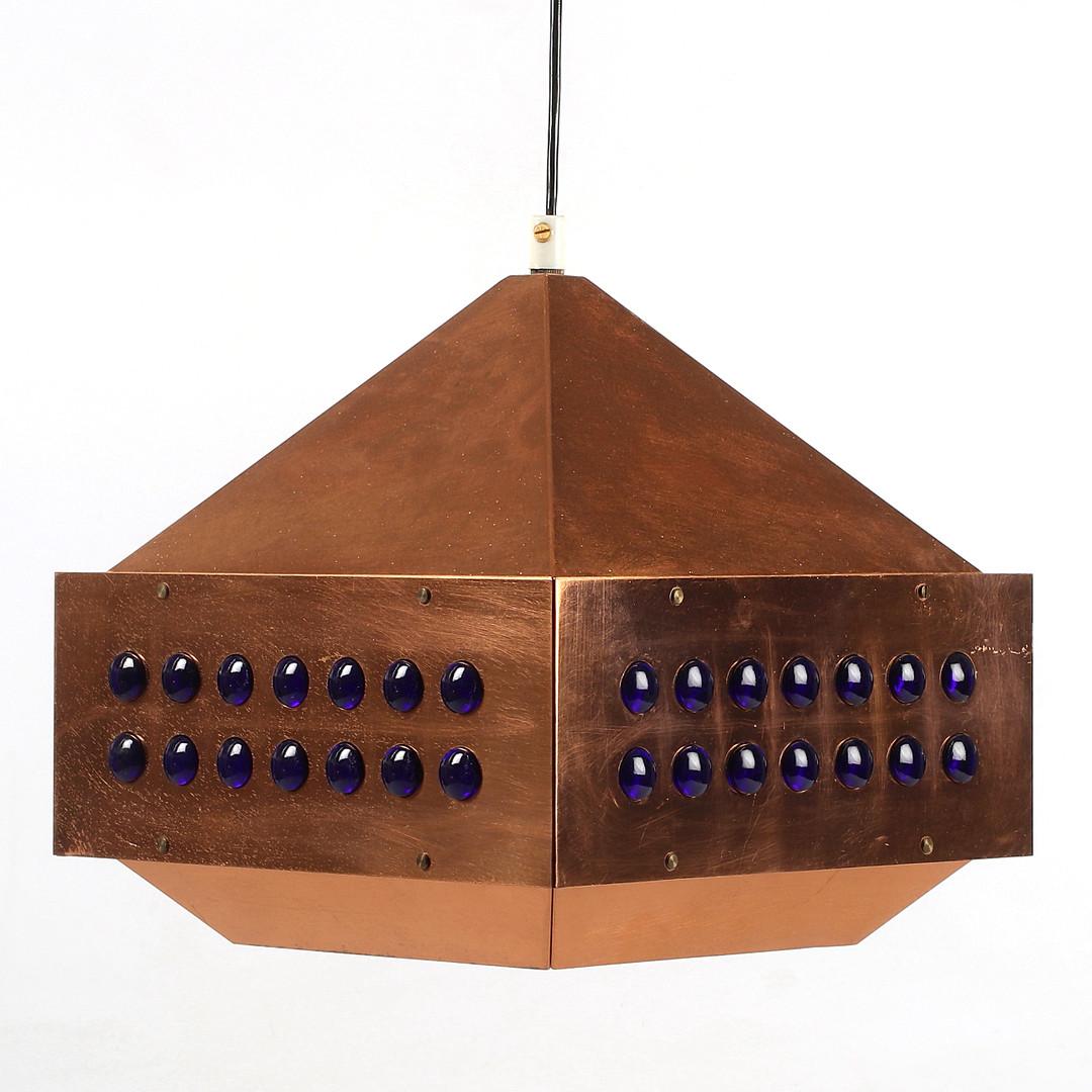 Scandinave moderne Lampe suspendue carrée en cuivre bleu/violet de Hans Agne Jakobsson ed. Markaryd en vente