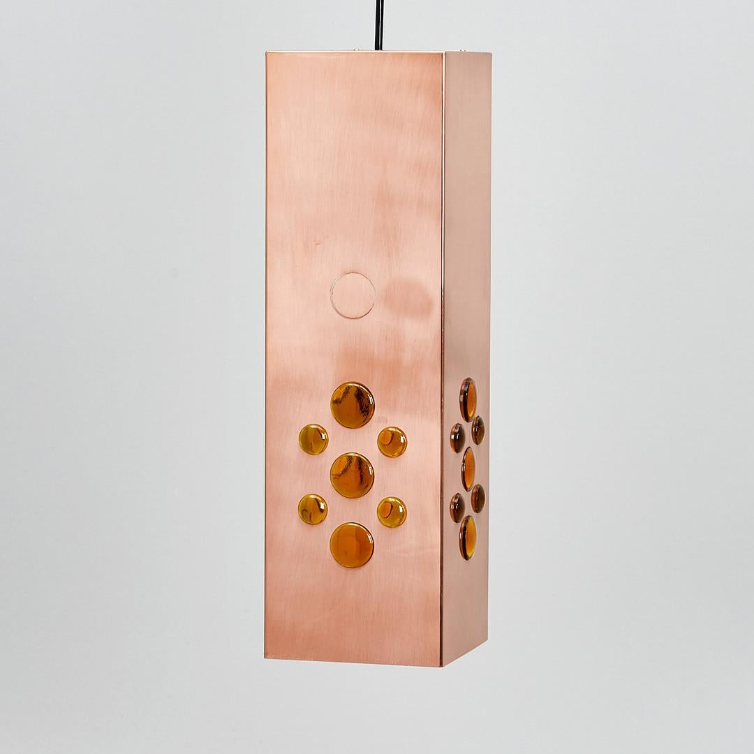 Scandinavian Modern Copper Square Glass Hanging Lamp by Hans Agne Jakobsson ed. Markaryd, 1960s For Sale