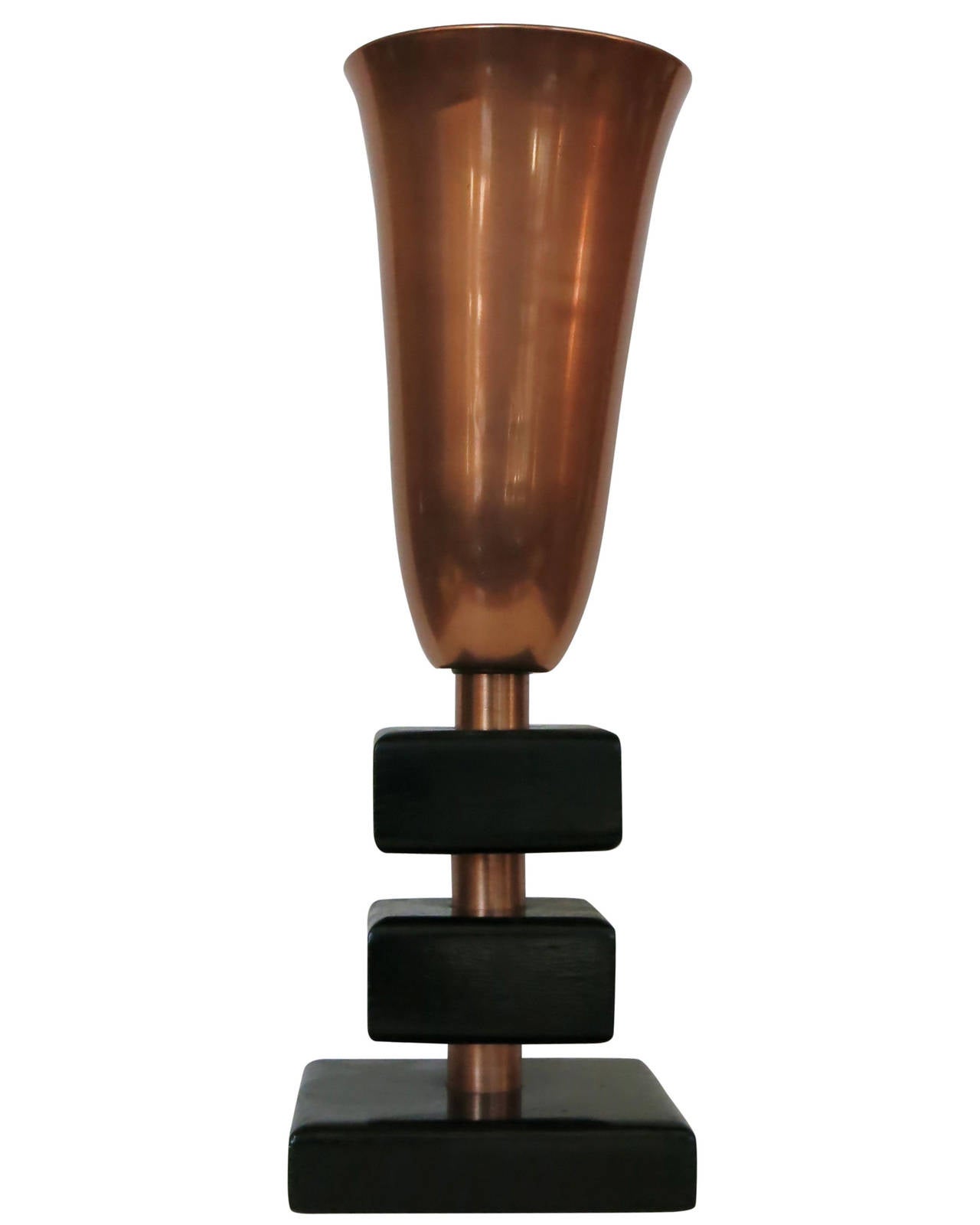 Mid-Century Modern Copper Stacked Base Torchiere Table Lamp For Sale