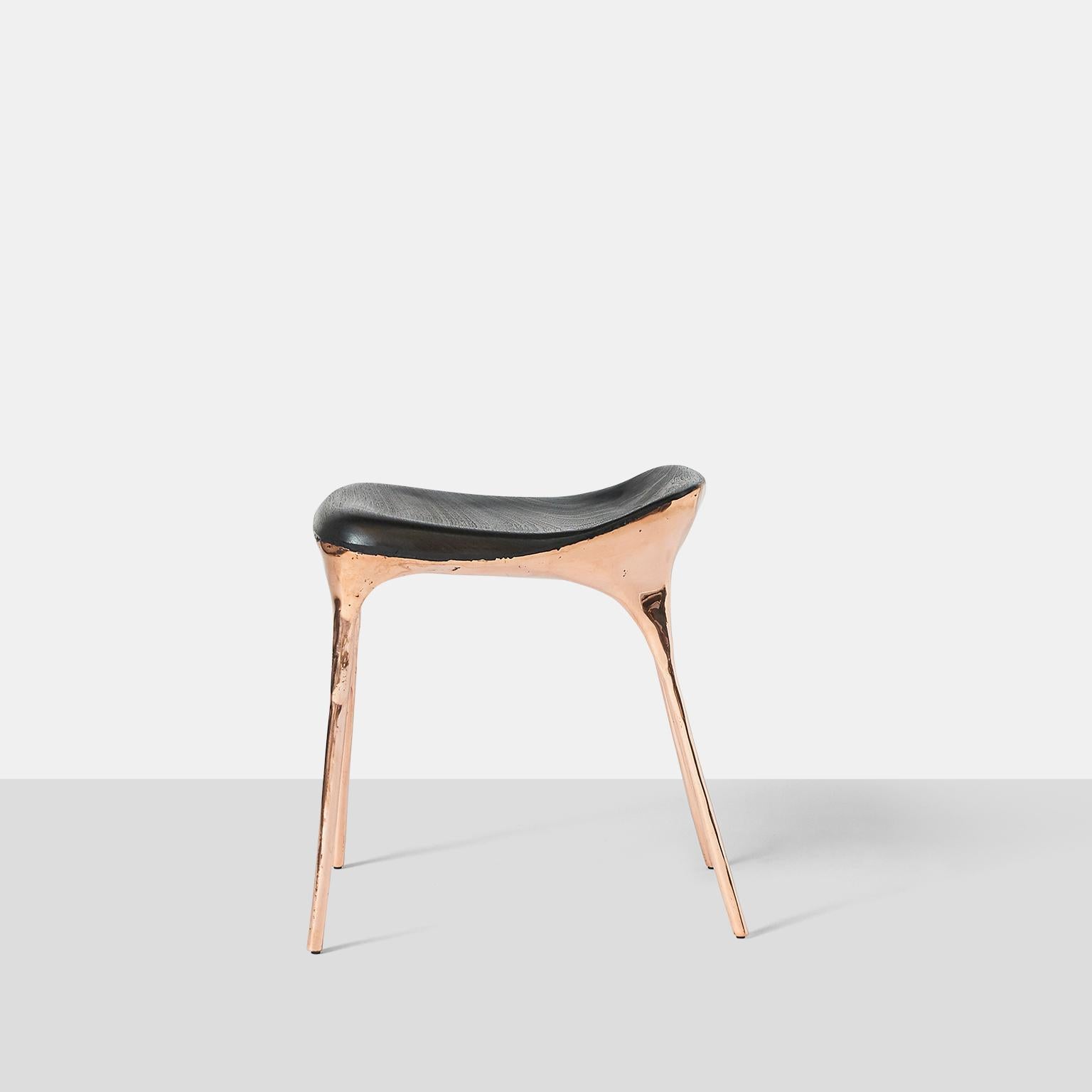 Copper stool with back by Valentin Loellmann
A stool with a scooped back edge in solid copper with blackened oak seat.