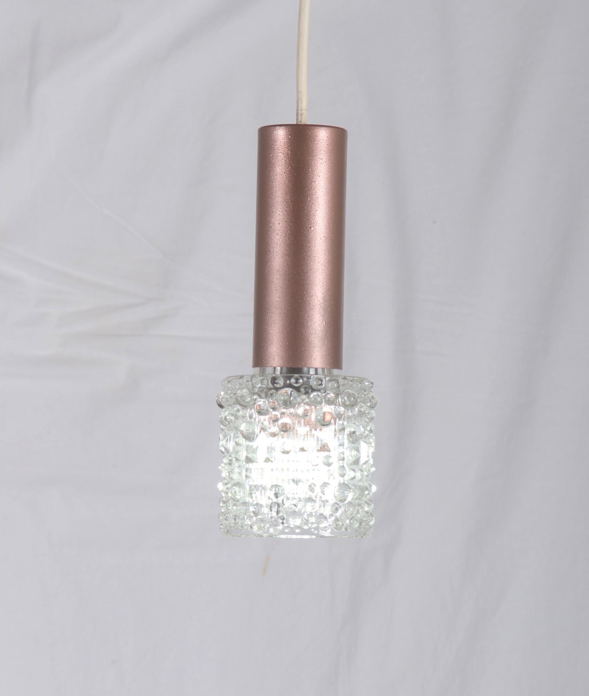 Lacquered Copper Structured Glass Pendant For Sale
