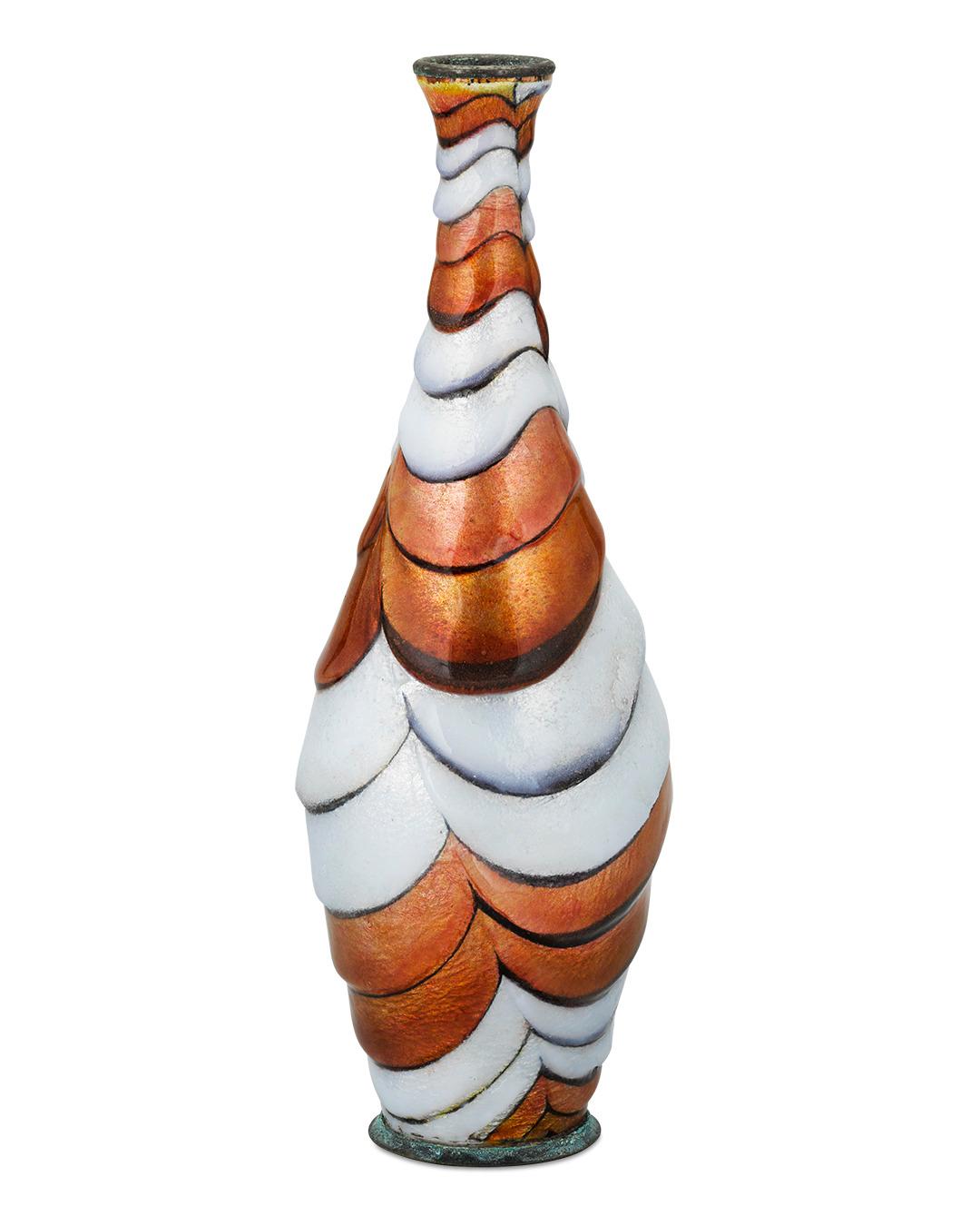 French Copper Swirl Enamel Vase by Camille Fauré For Sale