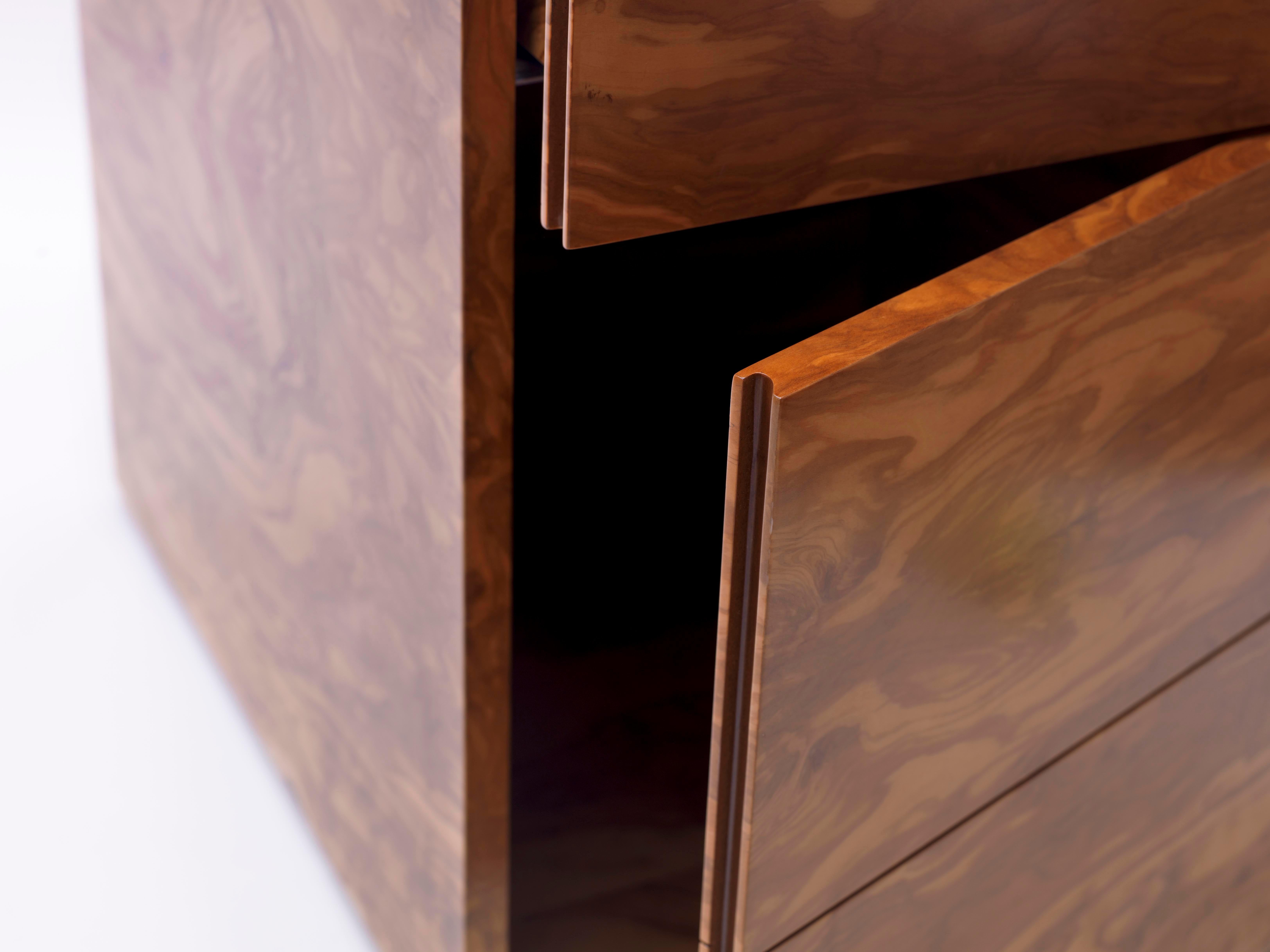 Brushed Coppertone Desk / Secretaire in brushed copper, olive wood and tempered glass  For Sale