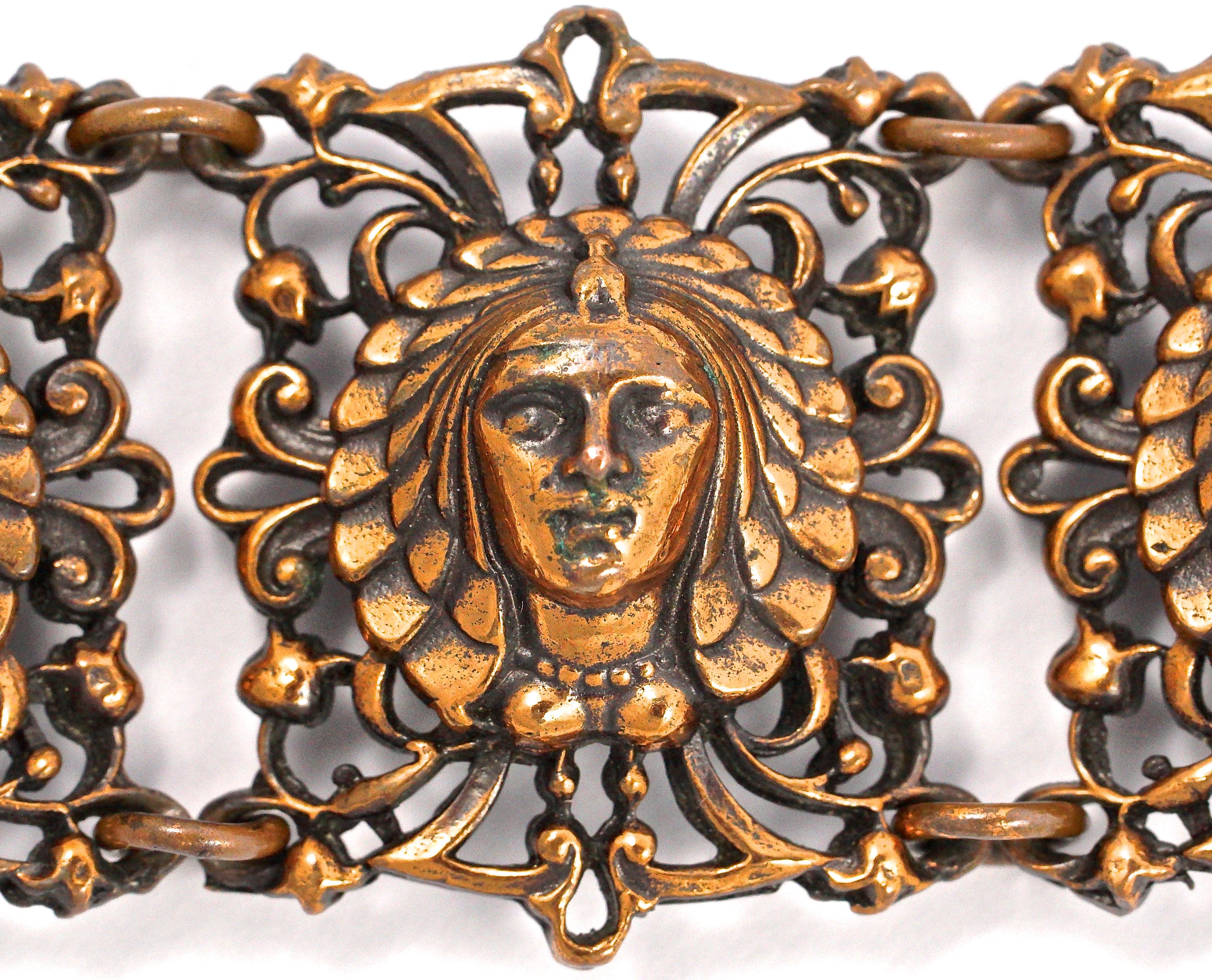 Women's Copper Tone Pharaoh Woman's Face Design Wide Link Bracelet