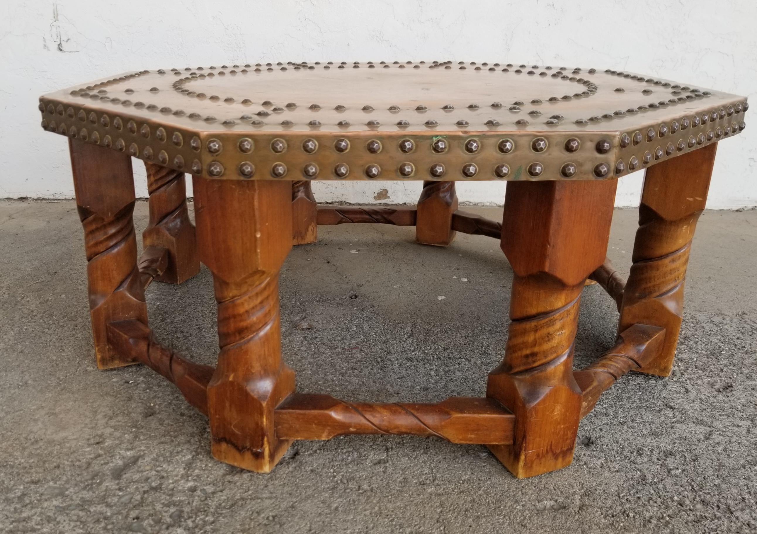 Copper Top Octagonal Coffee Table by Lane Furniture In Good Condition In Fulton, CA
