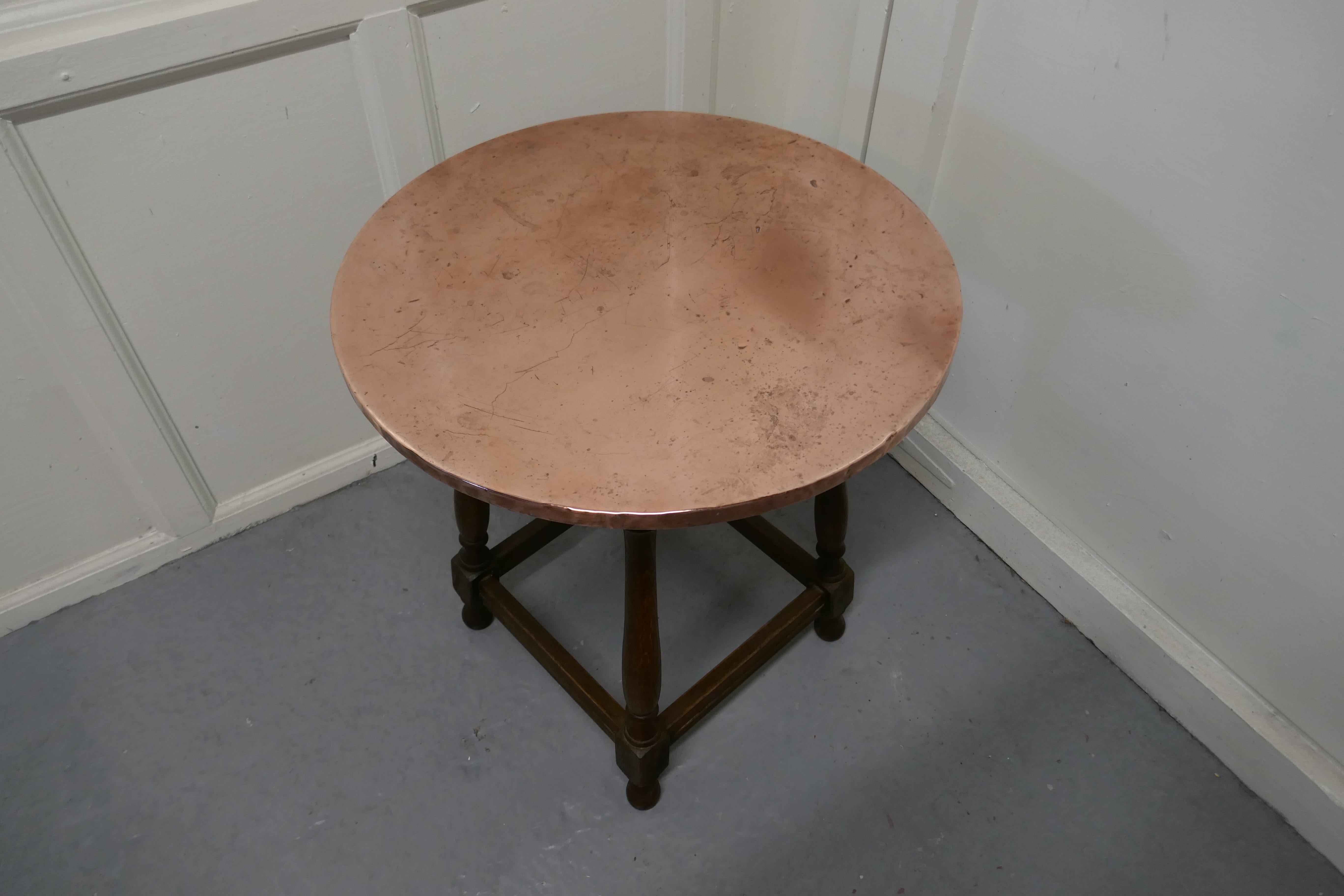 Arts and Crafts Copper Topped Tavern Table or Occasional Table For Sale