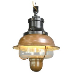 Antique Copper Train Station Light by Industria Rotterdam, circa 1920s