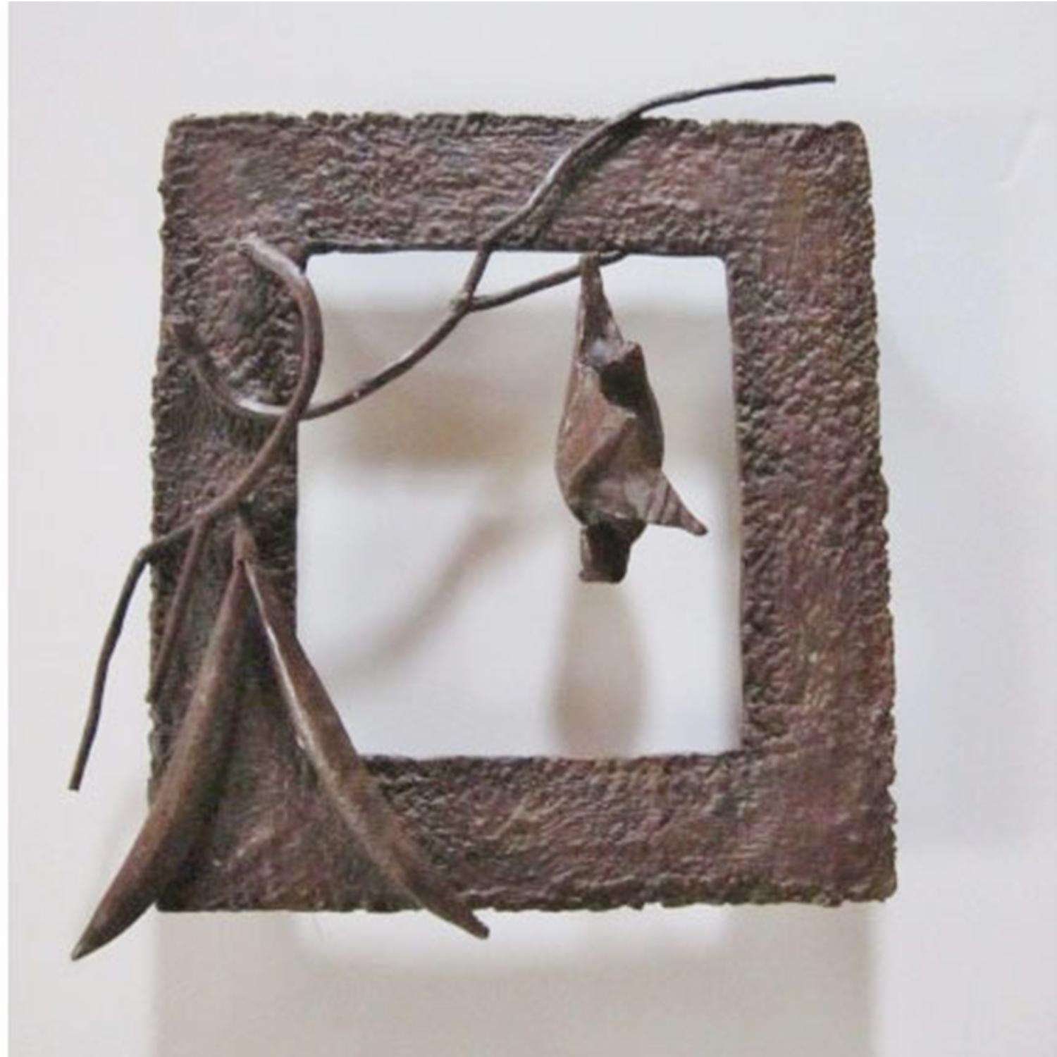 Copper Tritscheller Figurative Sculpture - Bat in Frame with One Bean Pod