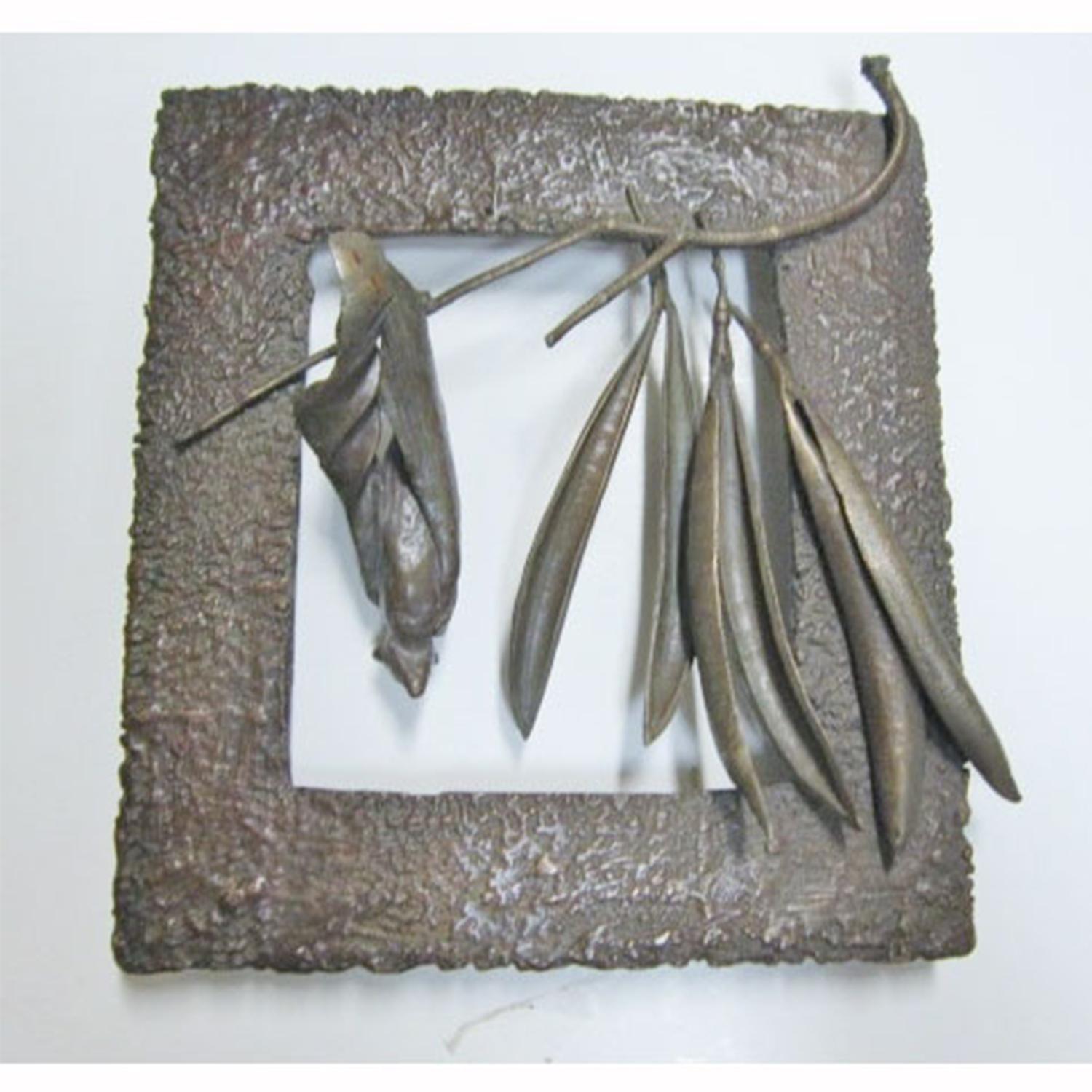 Copper Tritscheller Figurative Sculpture - Bat in Frame with Three Bean Pods
