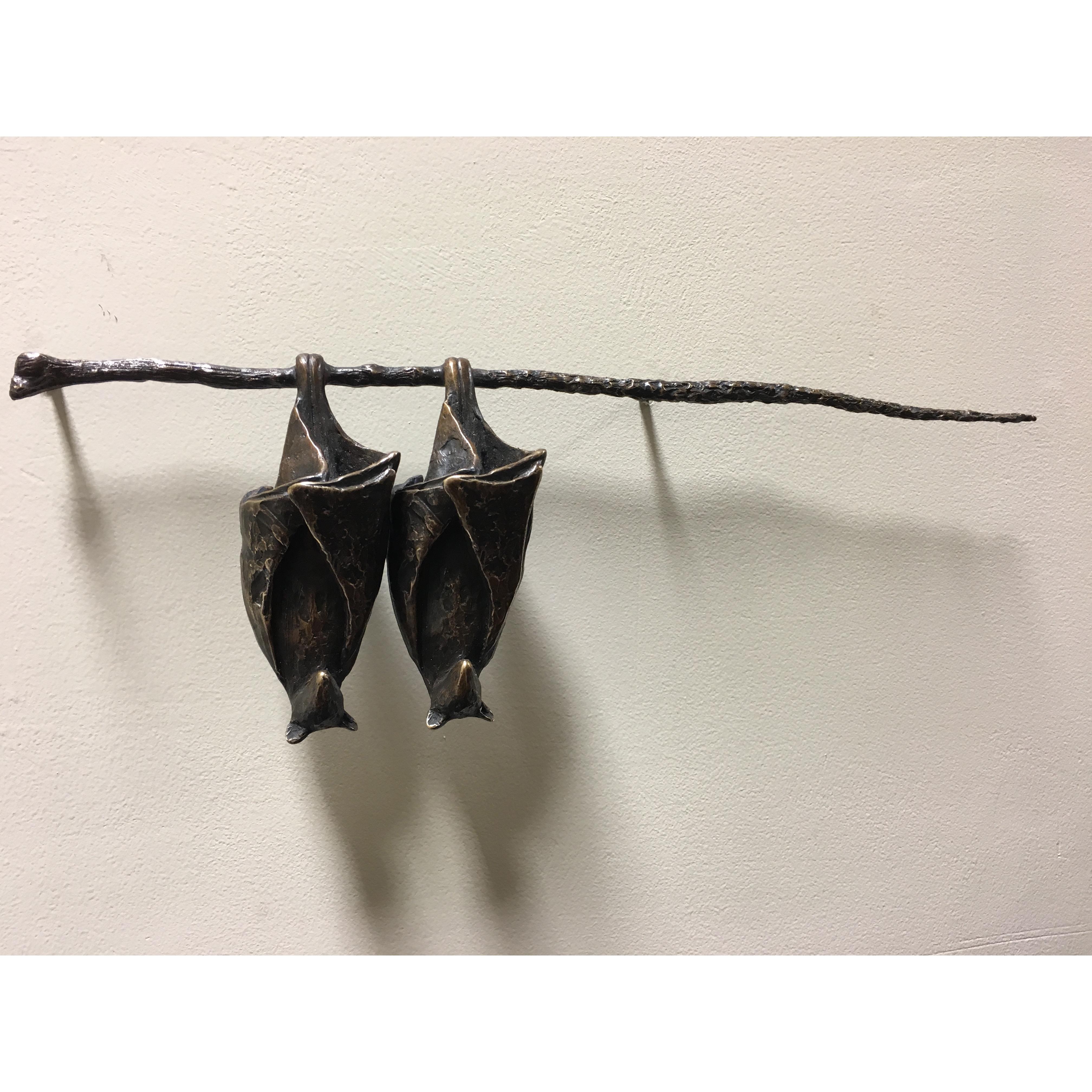 Copper Tritscheller Figurative Sculpture - Bat Pair on Branch (Monochromatic)