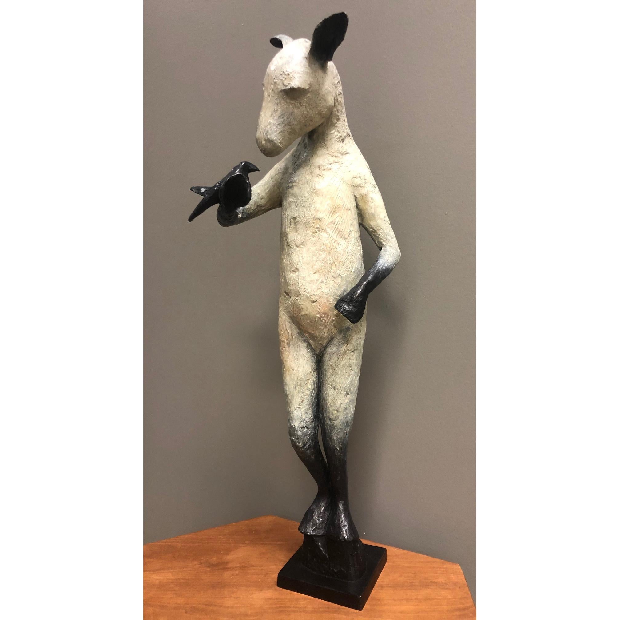 Copper Tritscheller Figurative Sculpture - Curious Conversation 3/8 (White Patina)