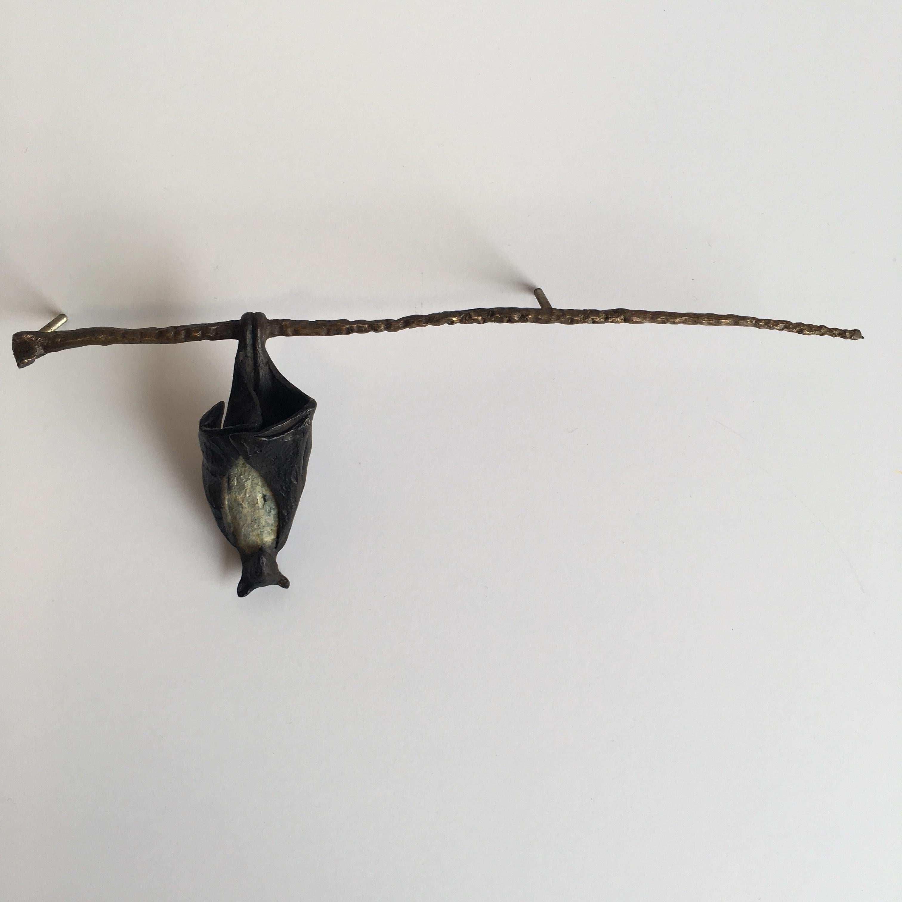 Copper Tritscheller Figurative Sculpture - Single Bat on Branch (Left)