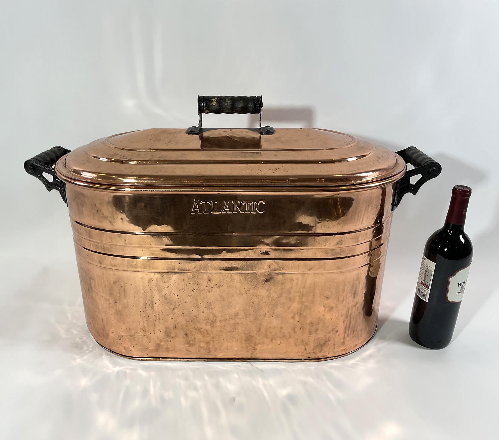 North American Copper Tub with Lid Embossed Atlantic
