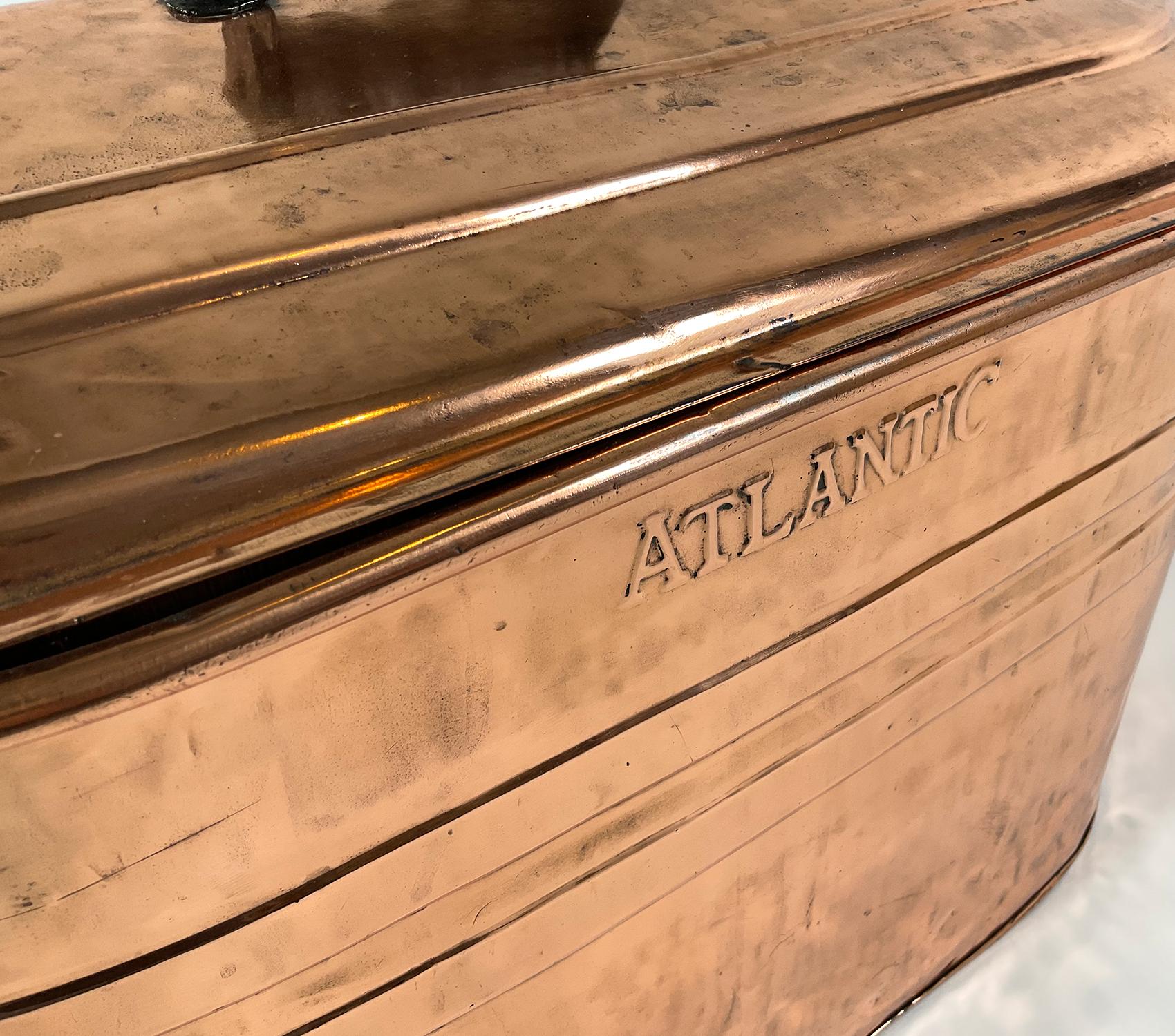 Lacquered Copper Tub with Lid Embossed Atlantic