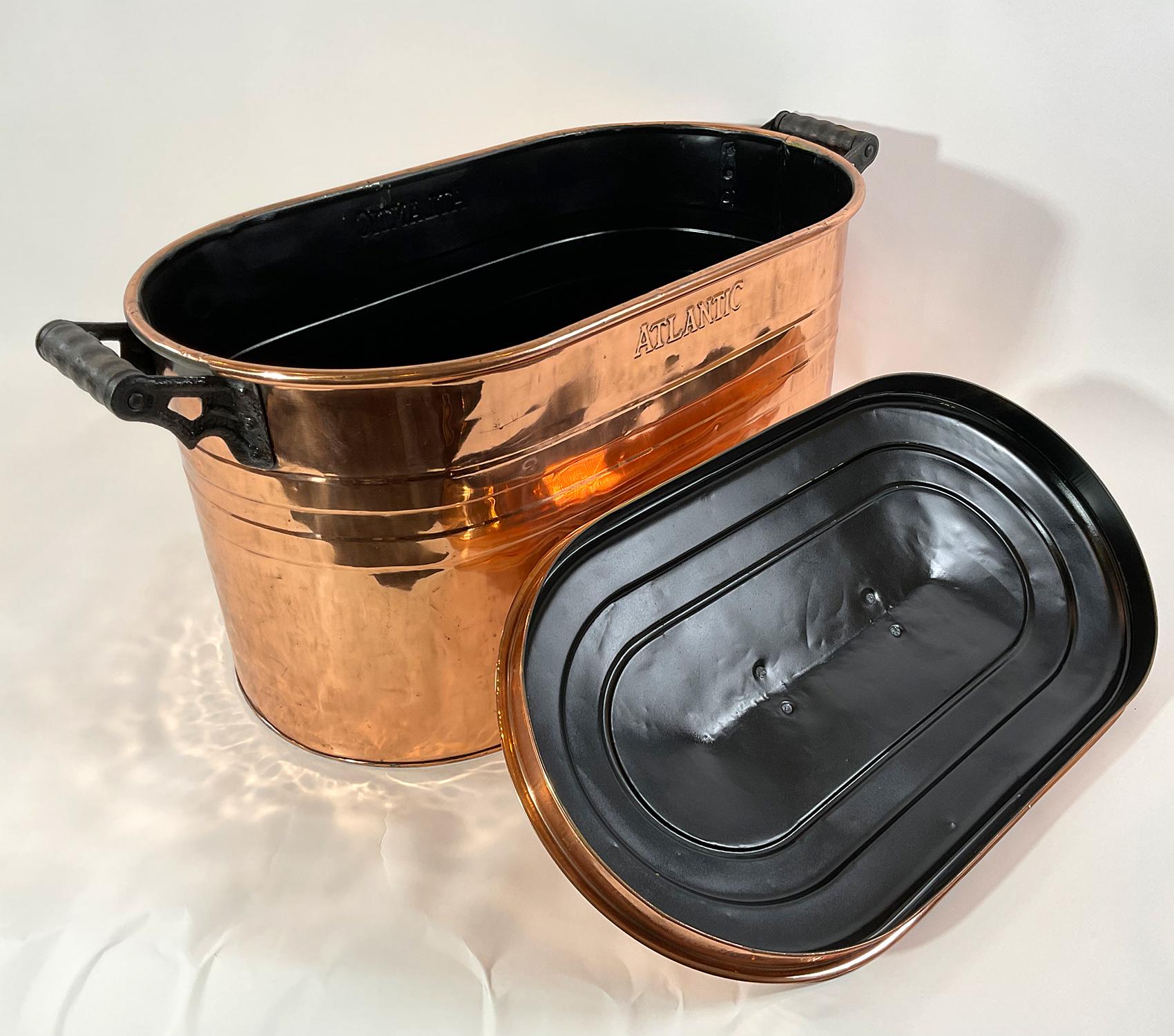 Mid-20th Century Copper Tub with Lid Embossed Atlantic