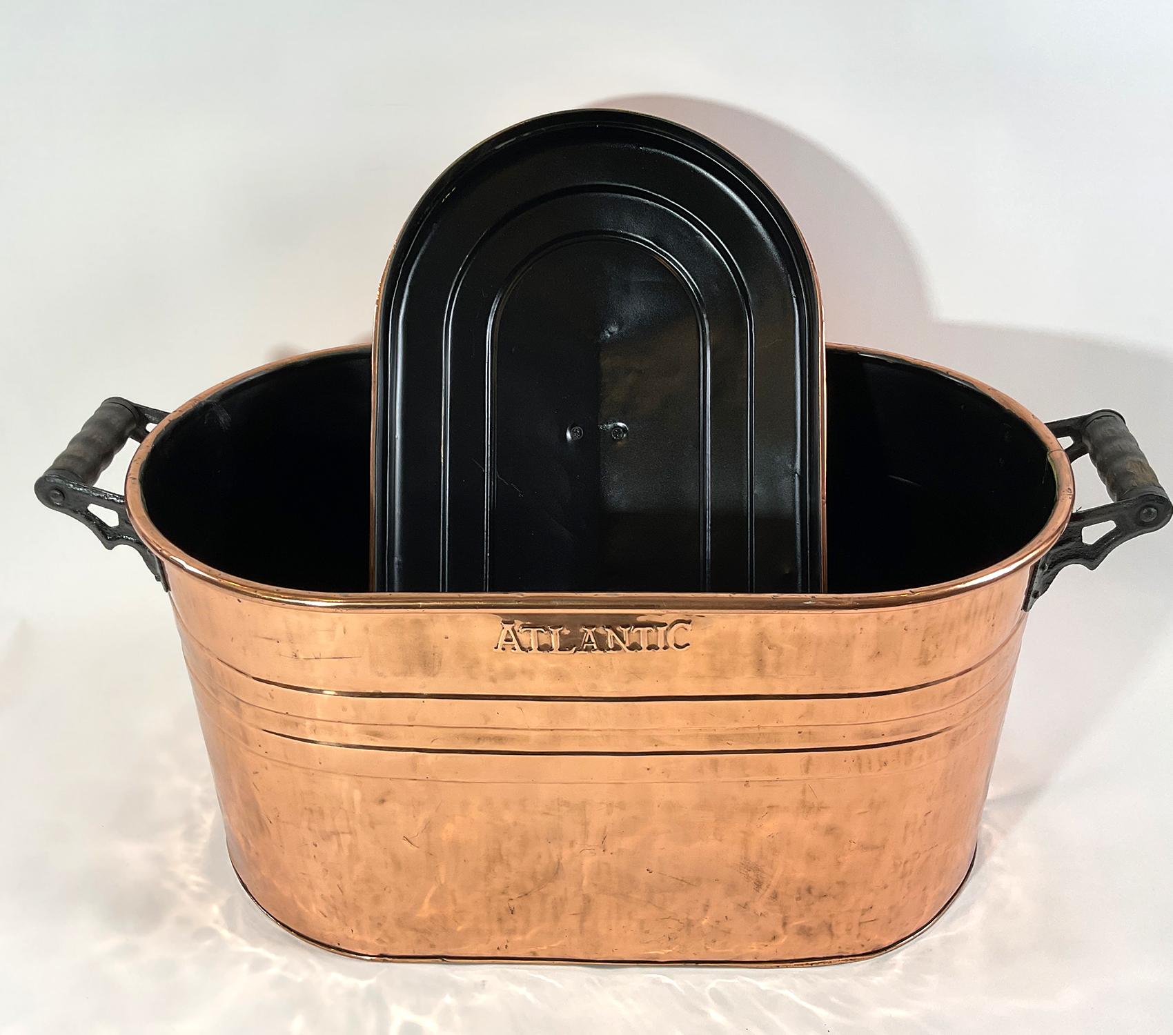 Copper Tub with Lid Embossed Atlantic 3
