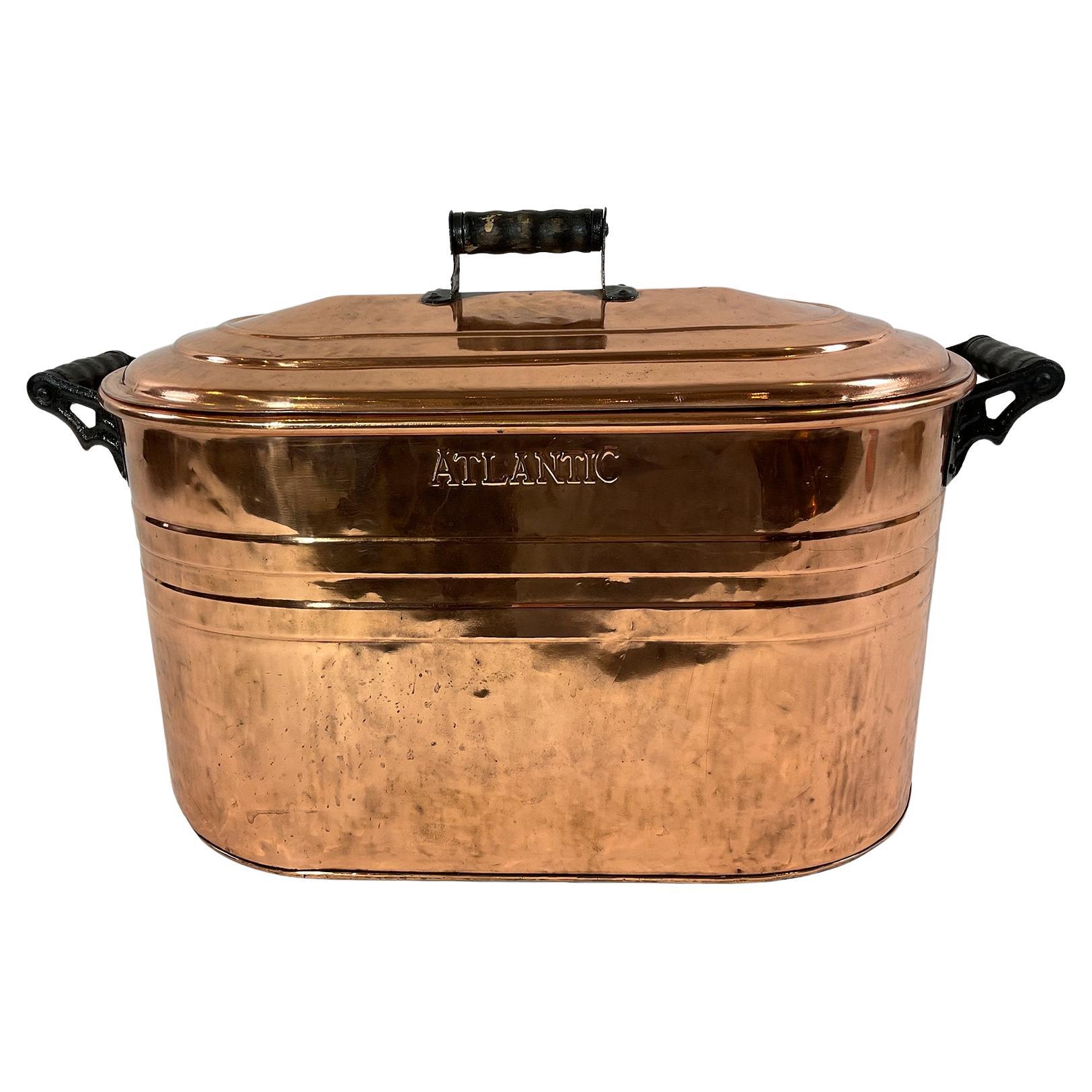 Copper Tub with Lid Embossed Atlantic