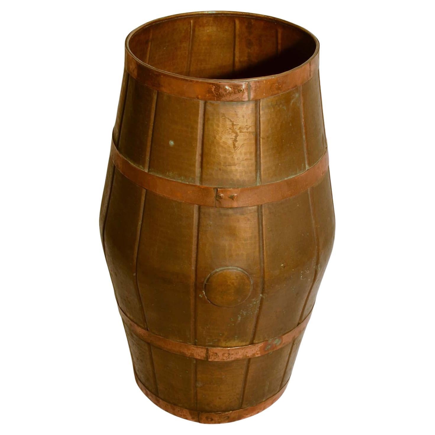 Copper Umbrella Stand Barrel Shape 1950s