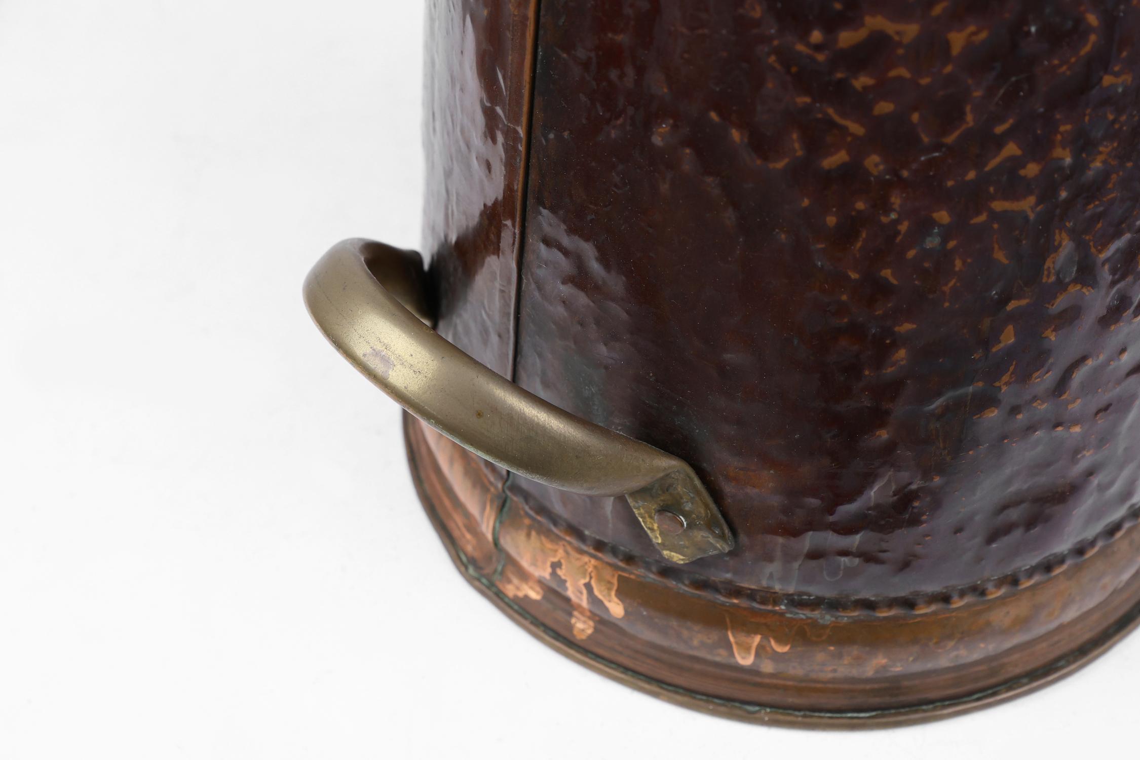 Copper umbrella stand with an embossed image medieval couple, France ca. 1900 For Sale 3