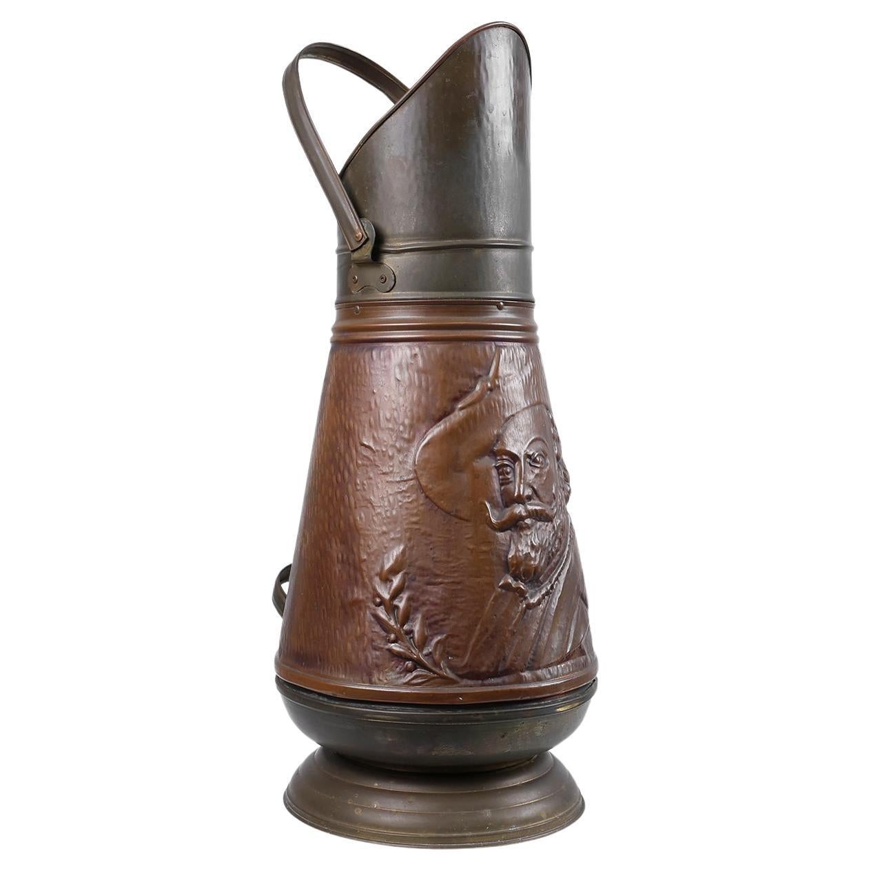 Copper Umbrella Stand with an embossed image of Rubbens, France, 1900s