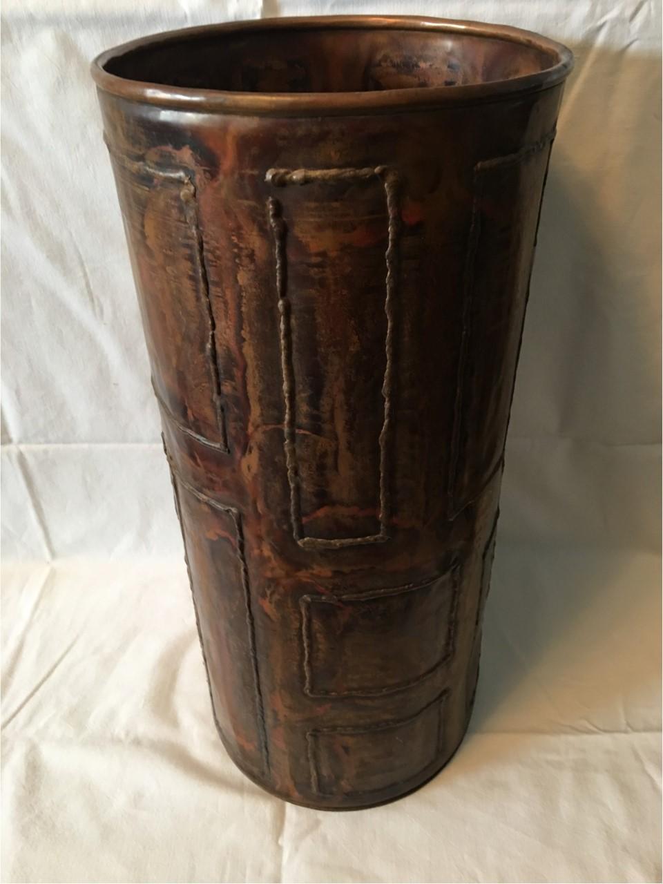 German Copper Umbrella Stand with Geometric Pattern For Sale