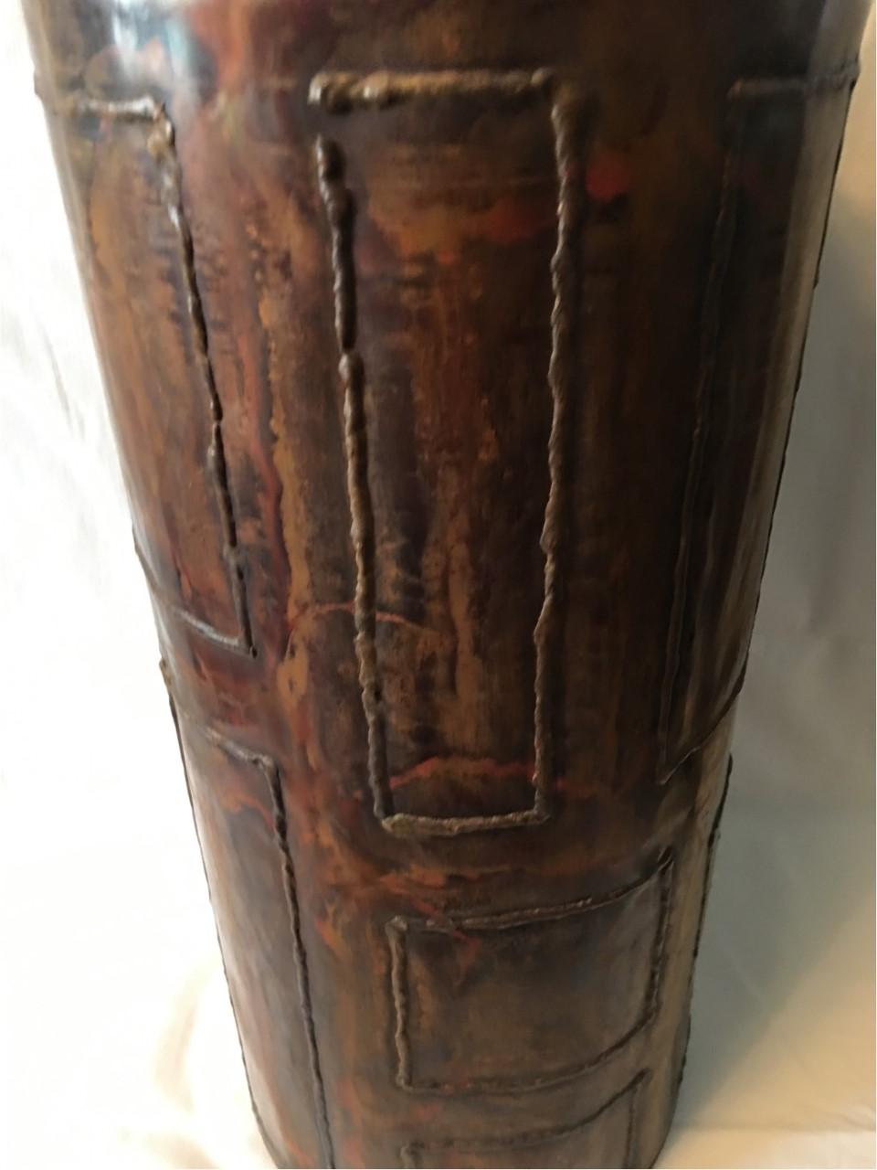 Copper Umbrella Stand with Geometric Pattern In Good Condition For Sale In Frisco, TX