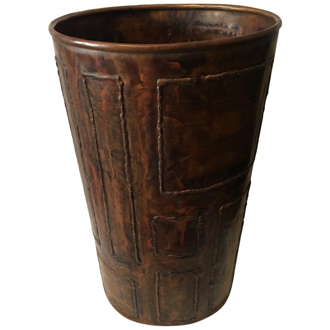 Copper Umbrella Stand with Geometric Pattern For Sale