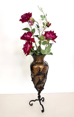 Copper Vase with Wrought Iron Snake and Leaves attr. to Alessandro Mazzucotelli