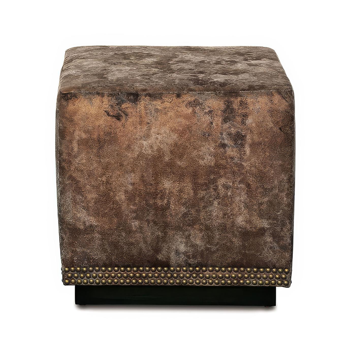 Art Déco Pouf cubo in velluto color rame in vendita