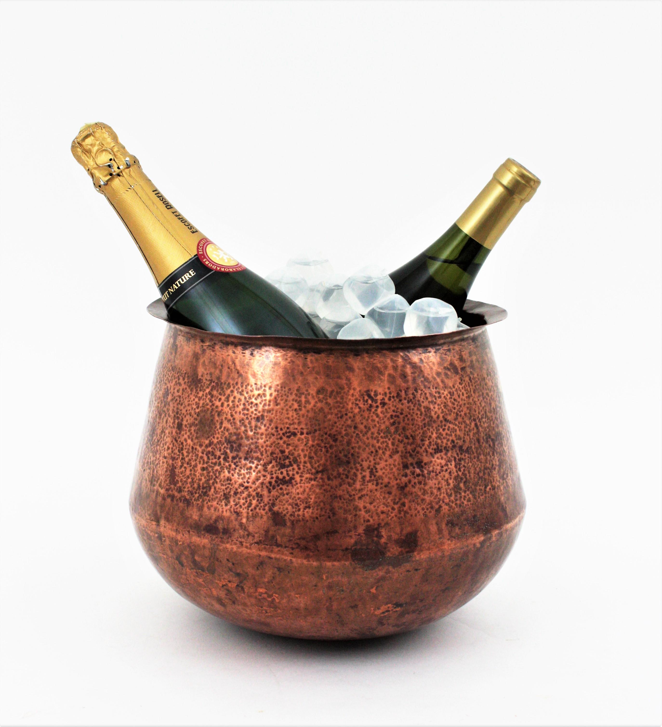 Hammered Hand Forged Copper Champagne Cooler Ice Bucket / Vessel For Sale