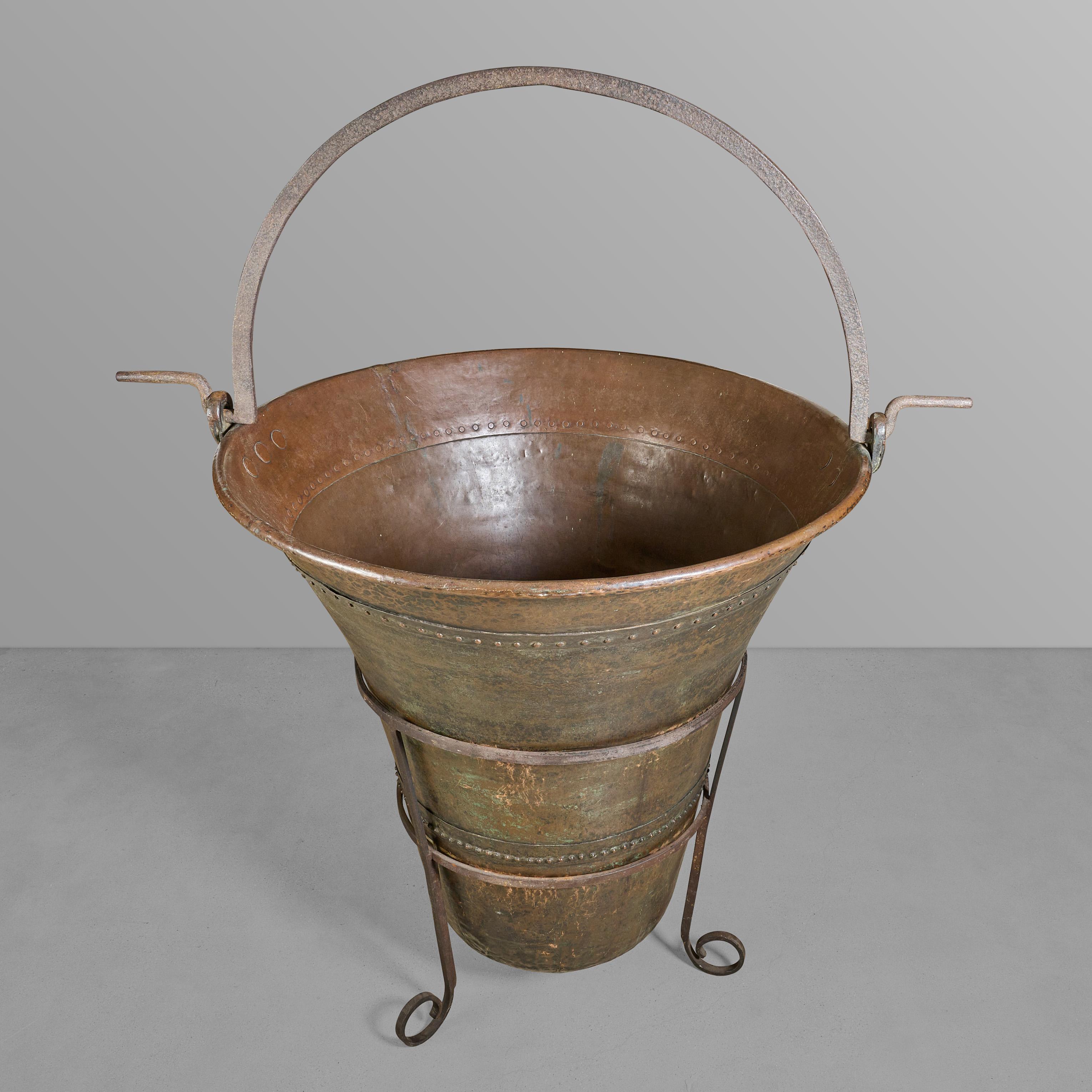 Extra large copper vessel with stand for making chocolate. Very cool rivet construction and great color.