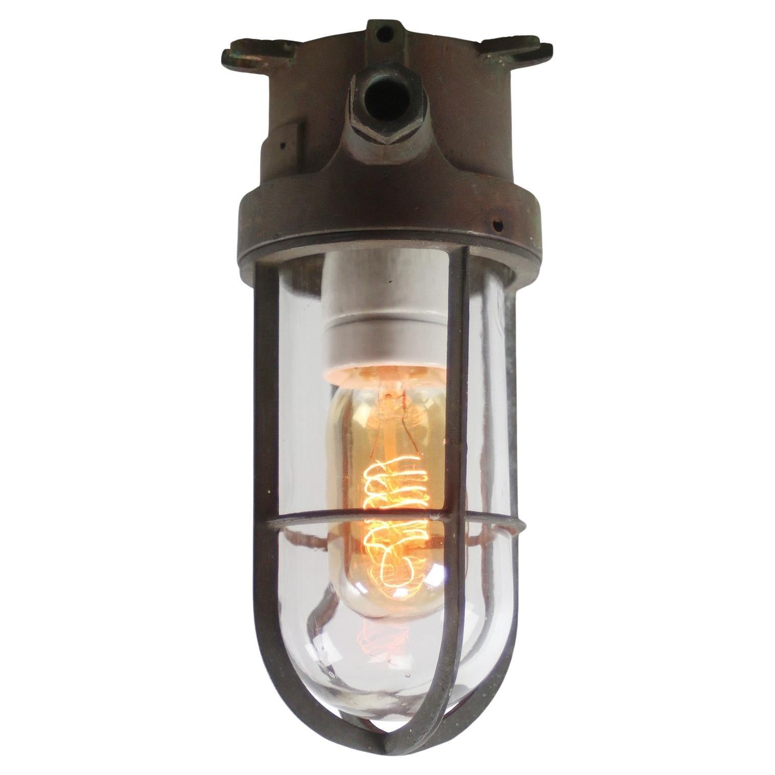 Copper Vintage Industrial Clear Glass Flush Mount by Industria Rotterdam For Sale