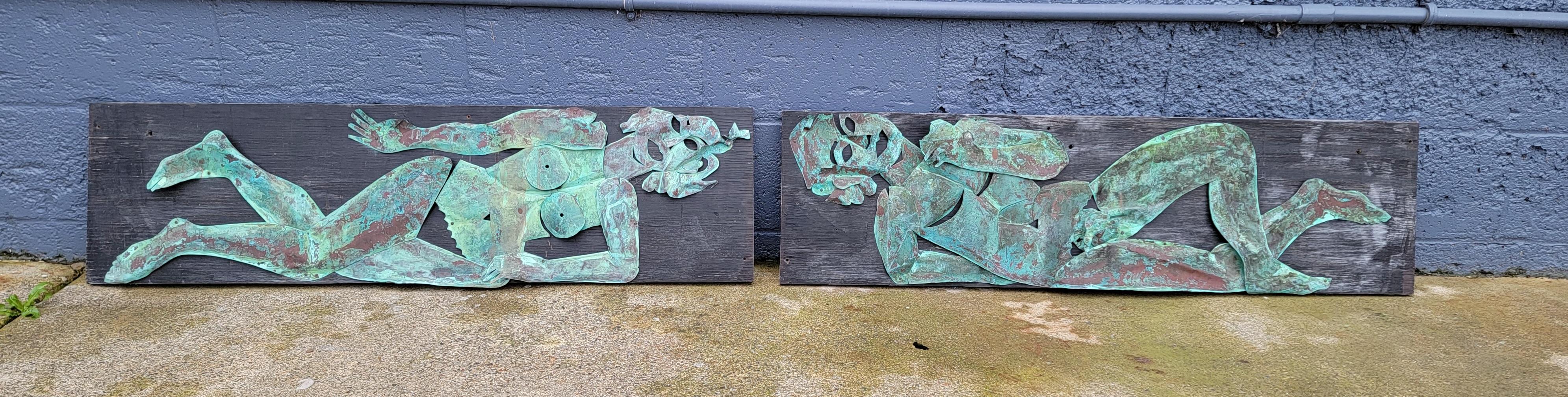 Copper Wall Art Sculpture Nude Figures Male & Female For Sale 4