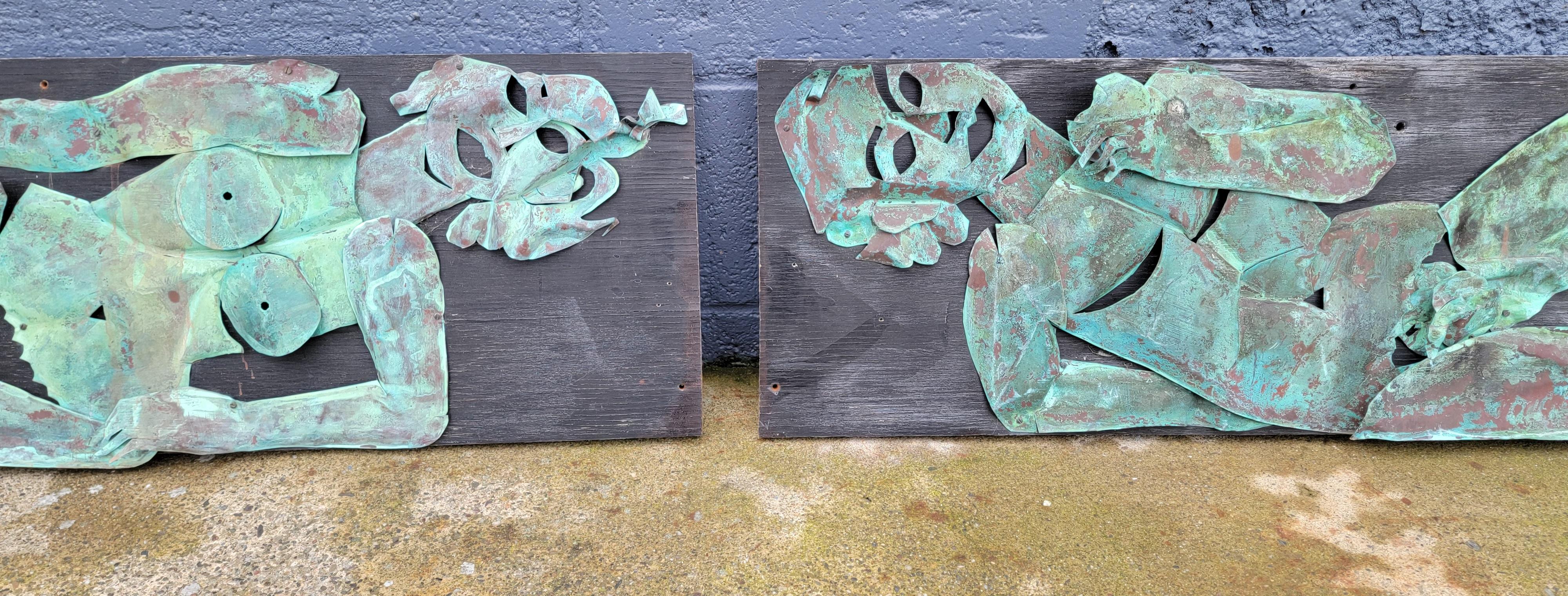 Copper Wall Art Sculpture Nude Figures Male & Female For Sale 5