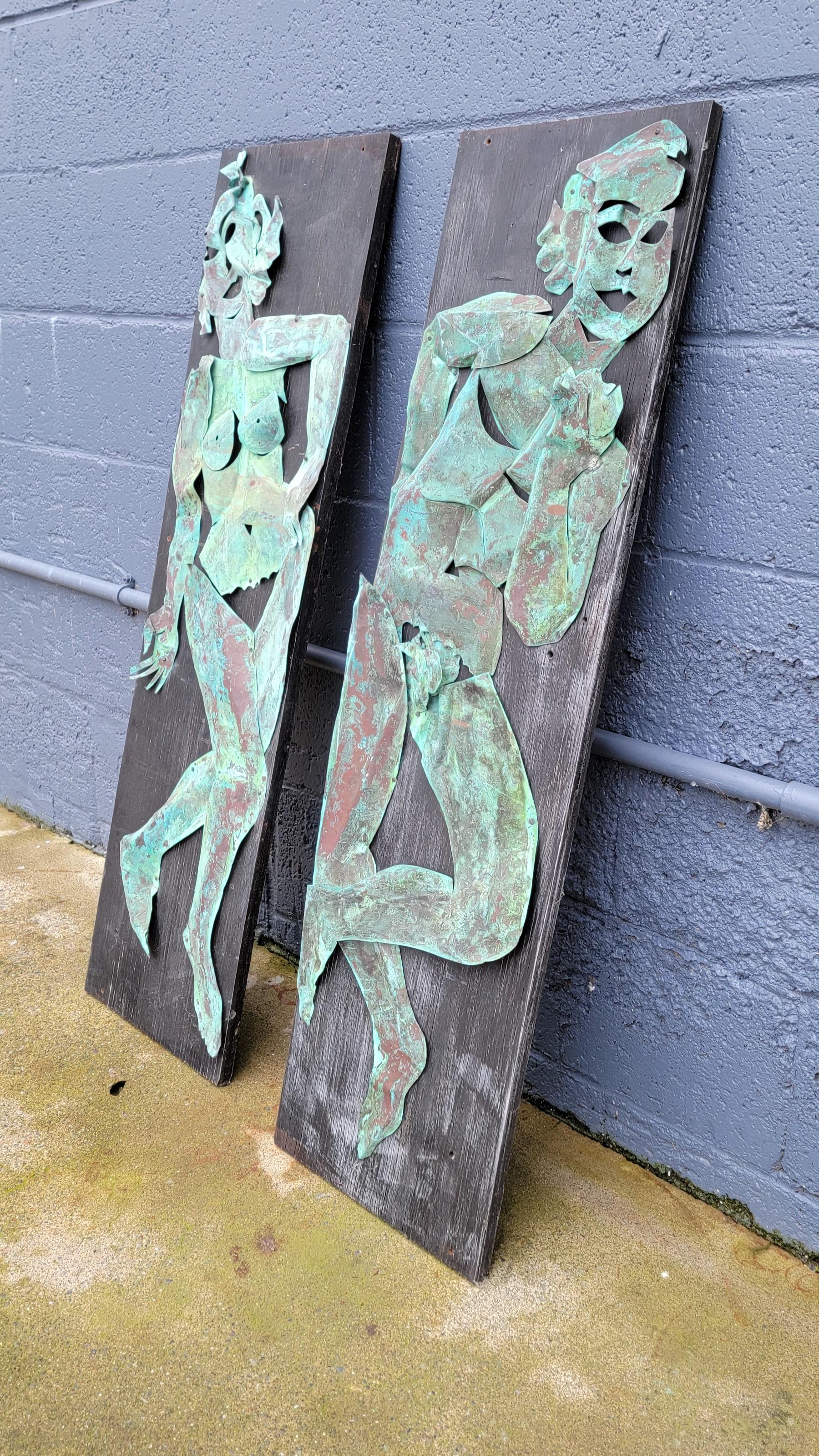 Brutalist Copper Wall Art Sculpture Nude Figures Male & Female For Sale