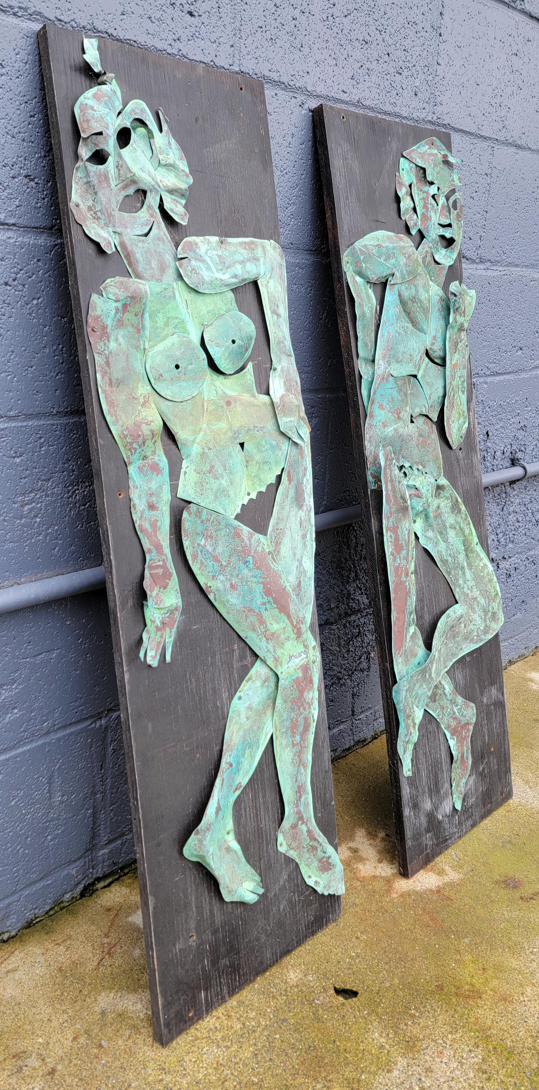 American Copper Wall Art Sculpture Nude Figures Male & Female For Sale