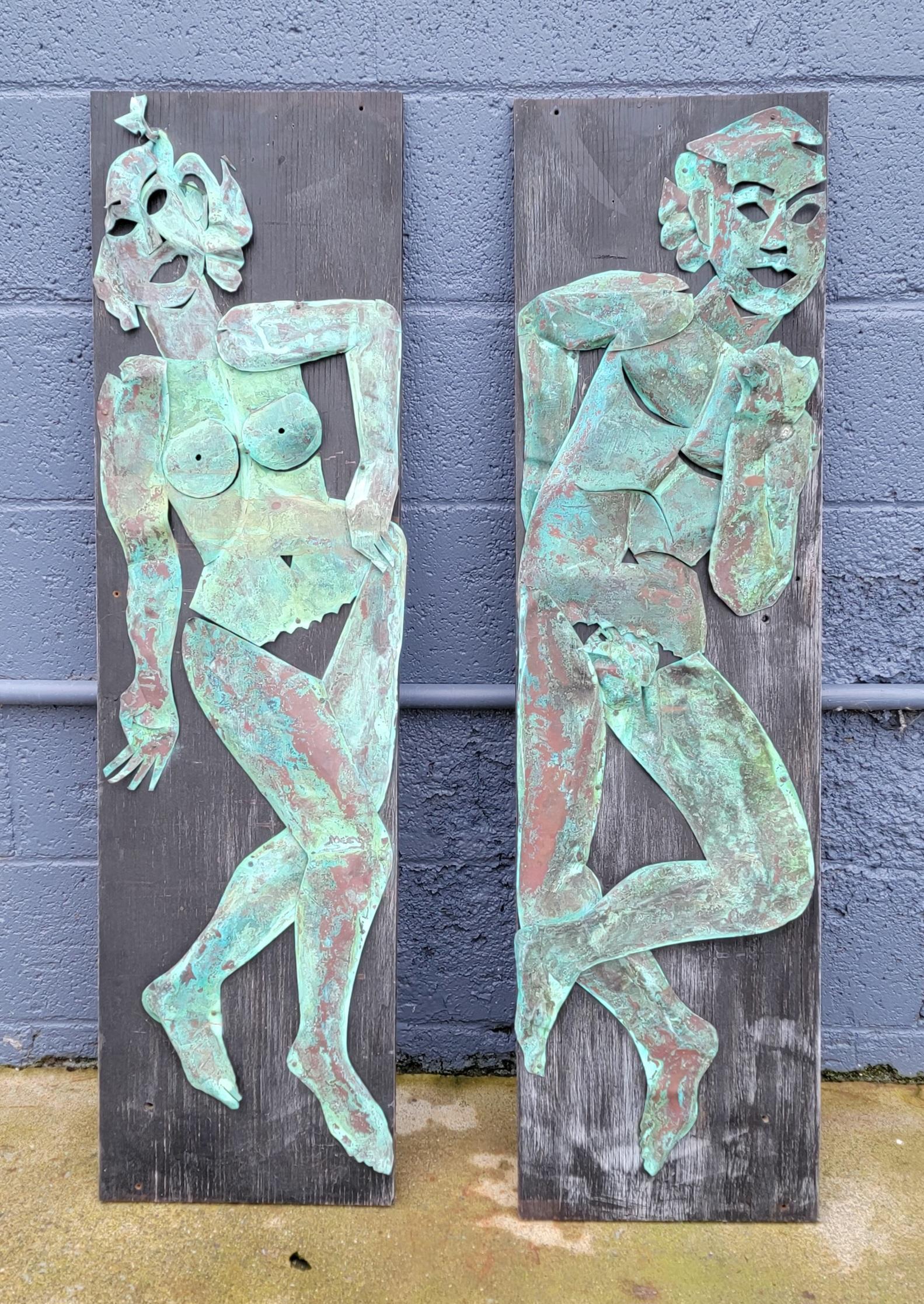 Copper Wall Art Sculpture Nude Figures Male & Female In Good Condition For Sale In Fulton, CA