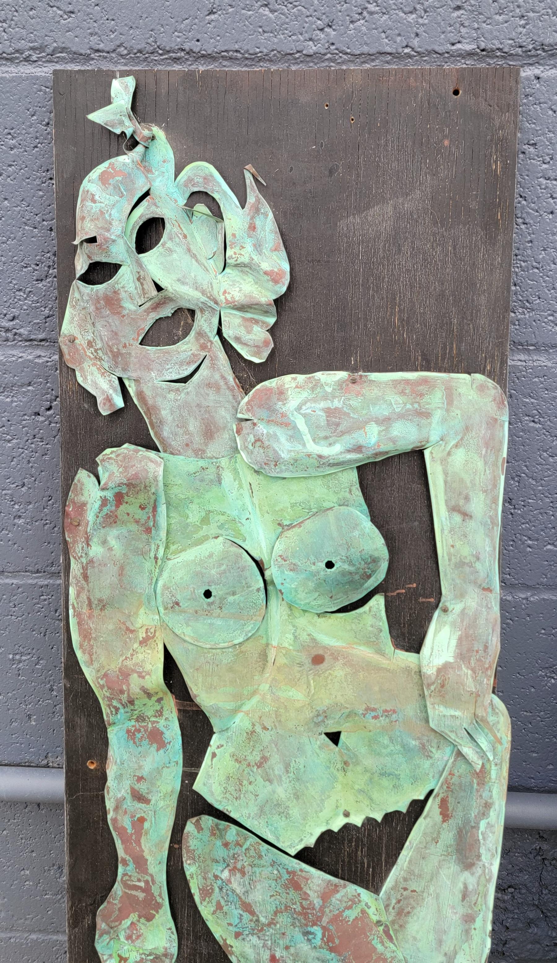 20th Century Copper Wall Art Sculpture Nude Figures Male & Female For Sale
