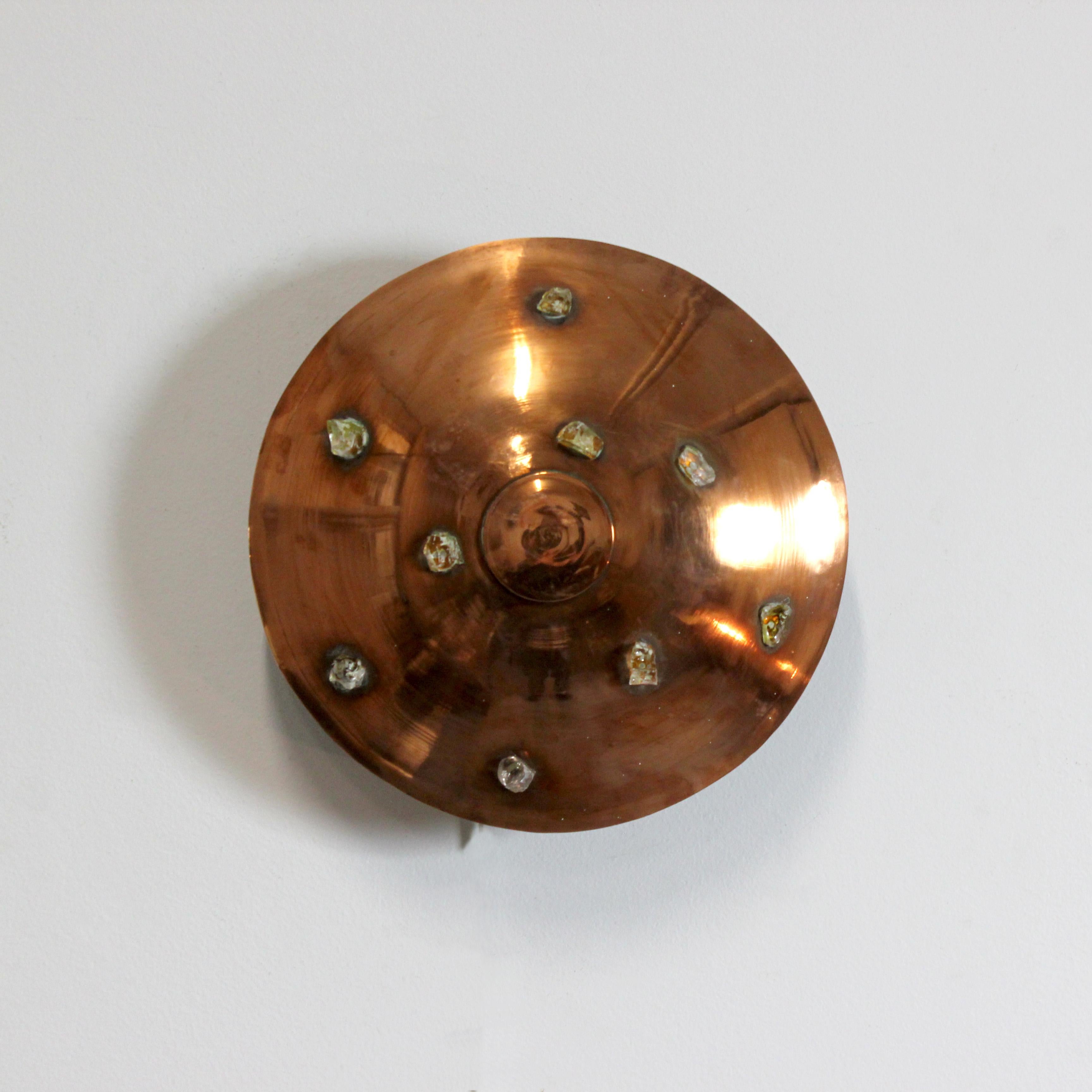Spanish Copper wall/ceiling light with glass inlays - c. 1960 - Spain For Sale