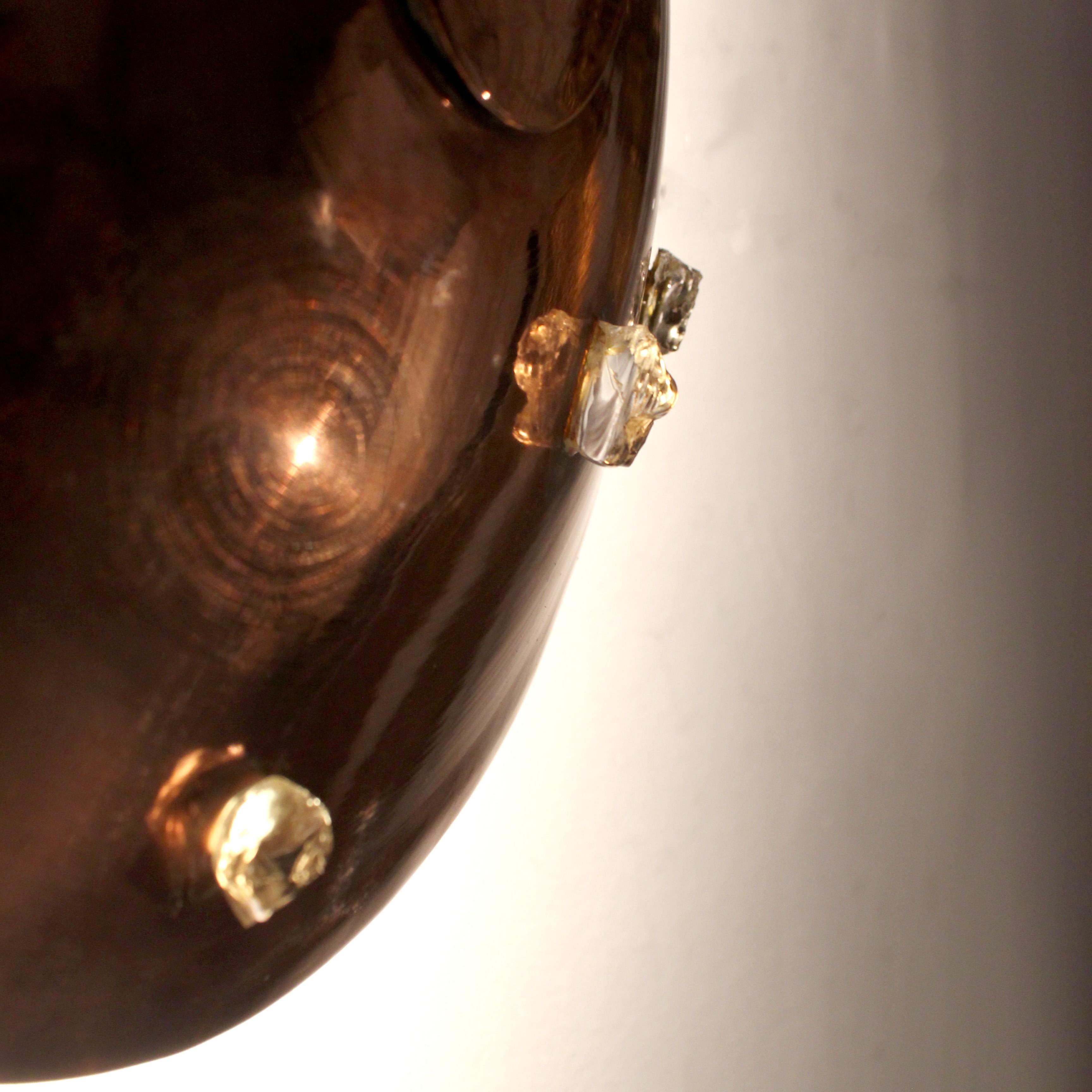 Copper wall/ceiling light with glass inlays - c. 1960 - Spain In Good Condition For Sale In Madrid, España