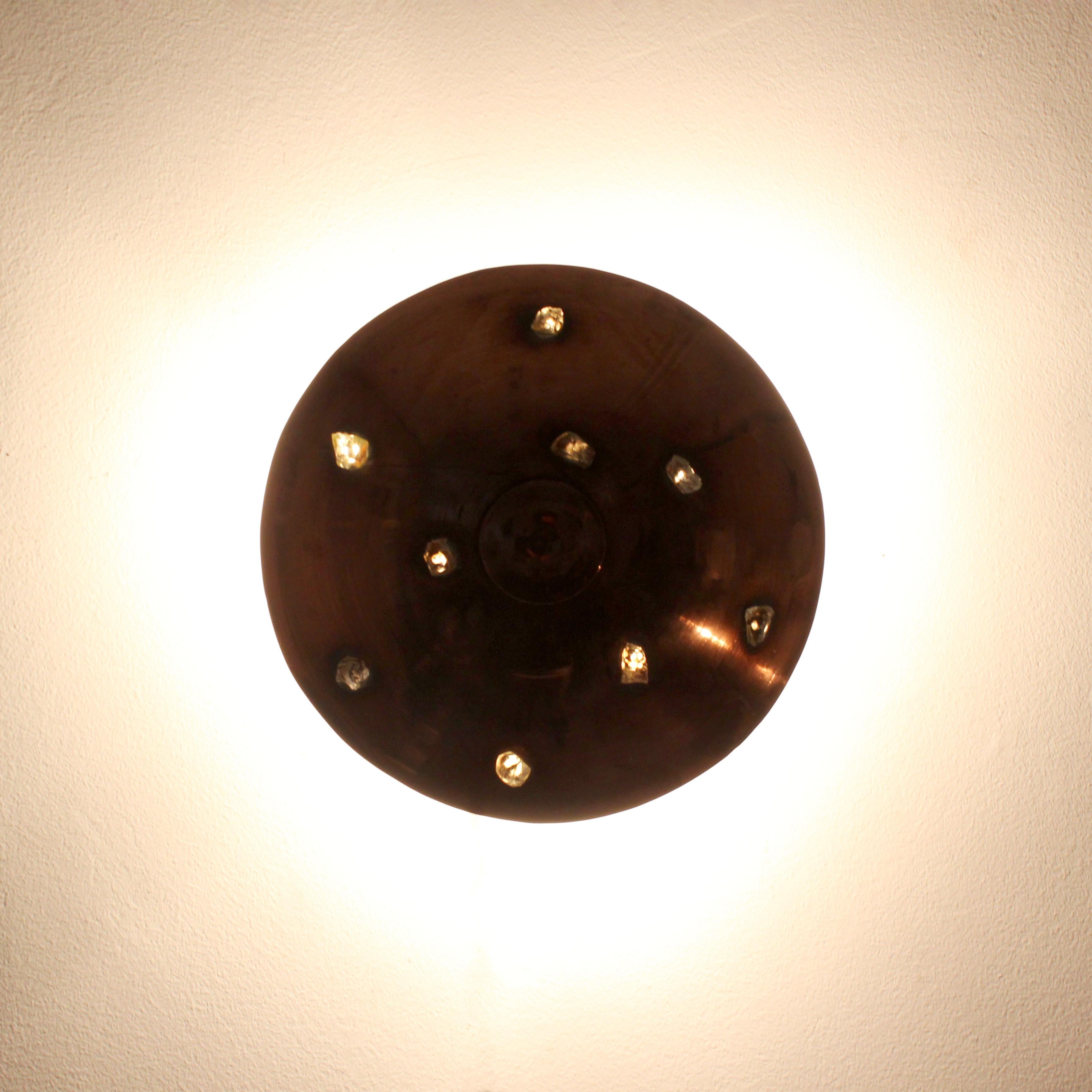 Mid-20th Century Copper wall/ceiling light with glass inlays - c. 1960 - Spain For Sale